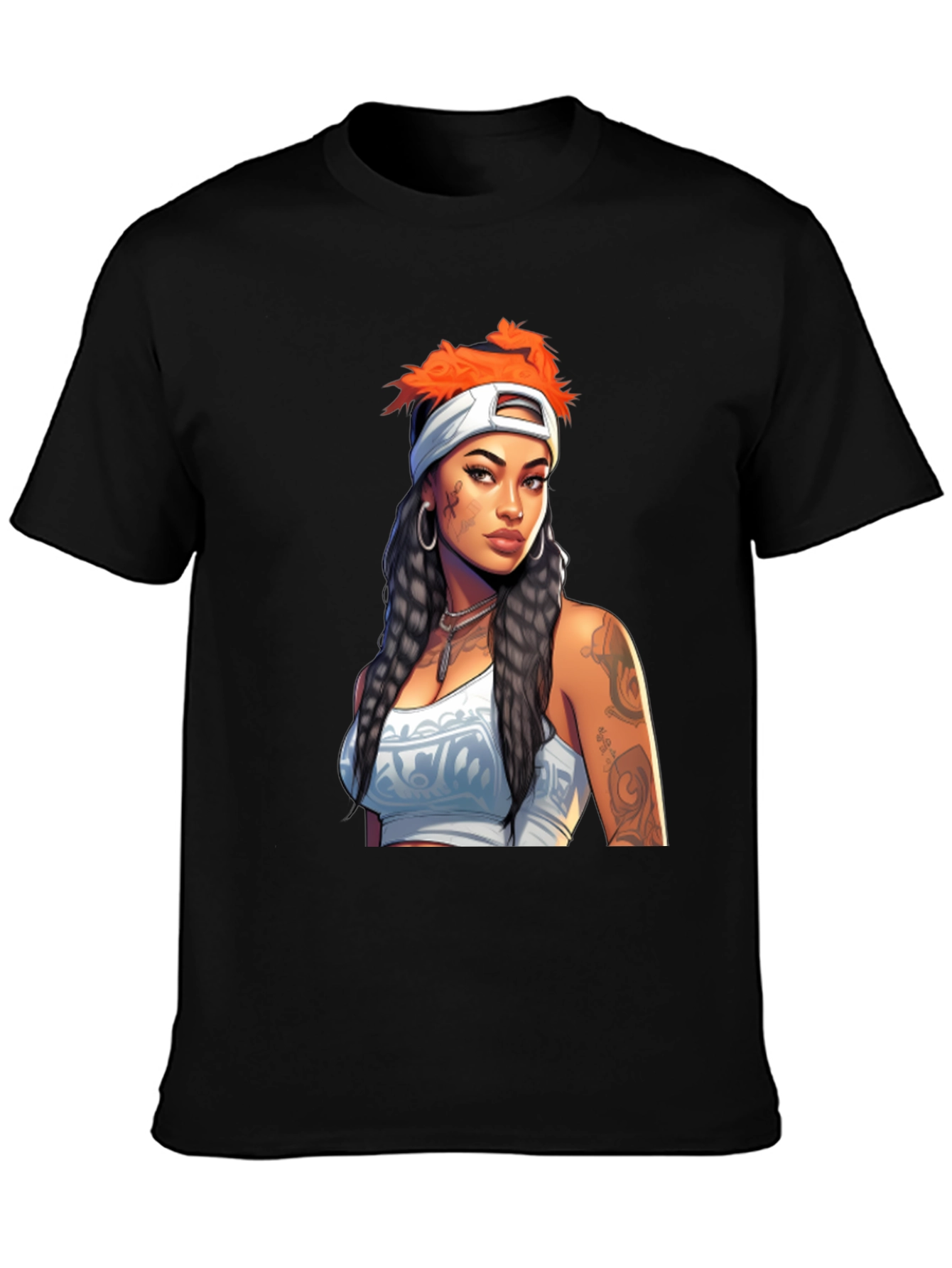Black Tee with Tattooed Woman Graphic