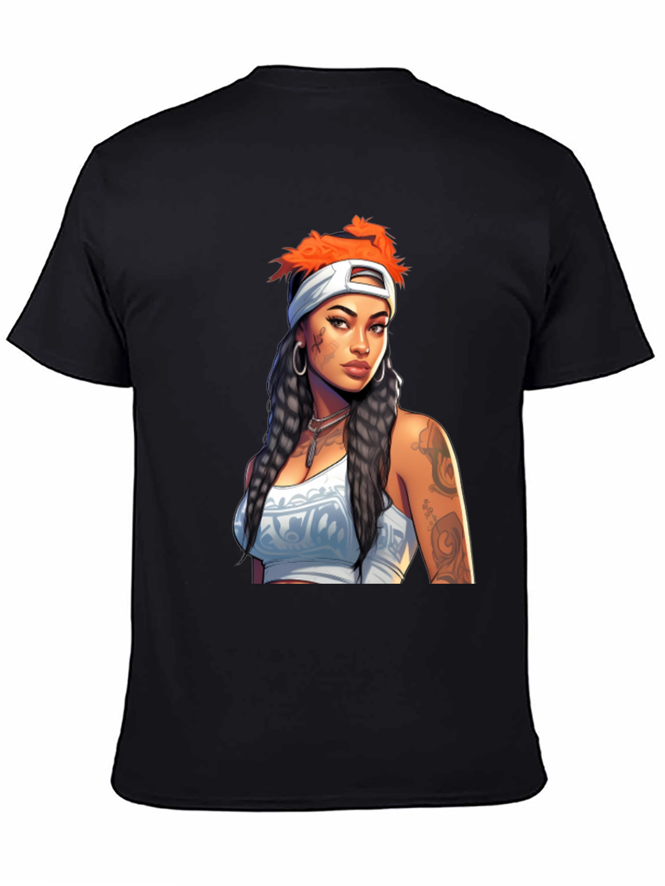 Black Tee with Tattooed Woman Graphic