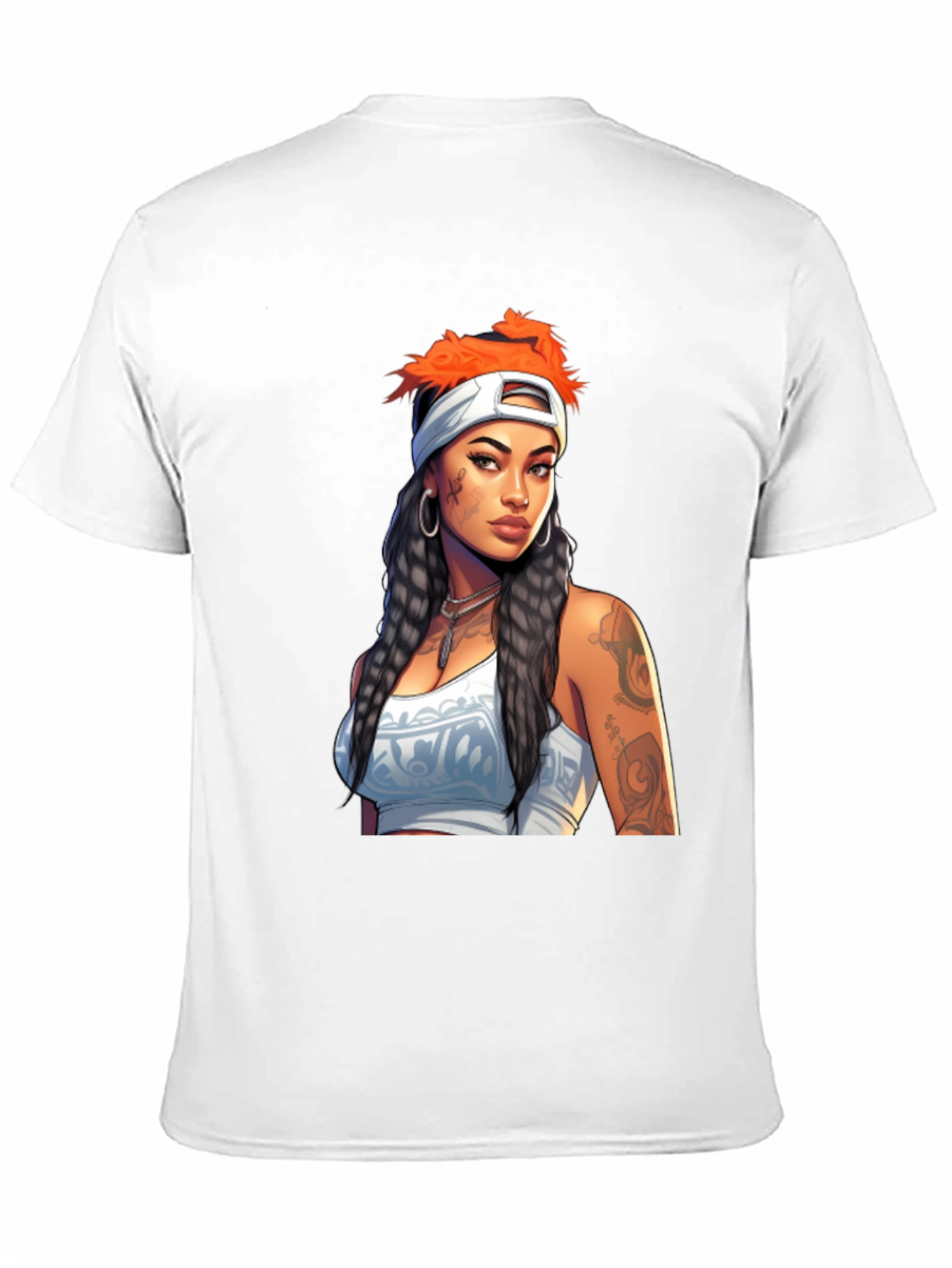 Black Tee with Tattooed Woman Graphic