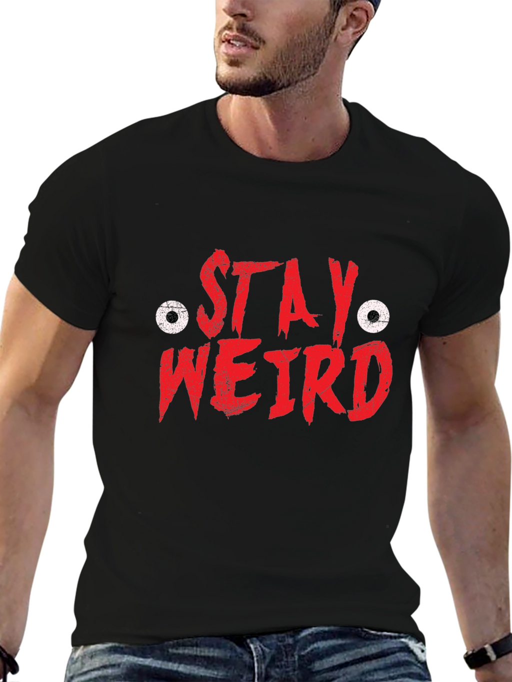 Stay Weird Graphic Tee - Black Cotton T-Shirt
