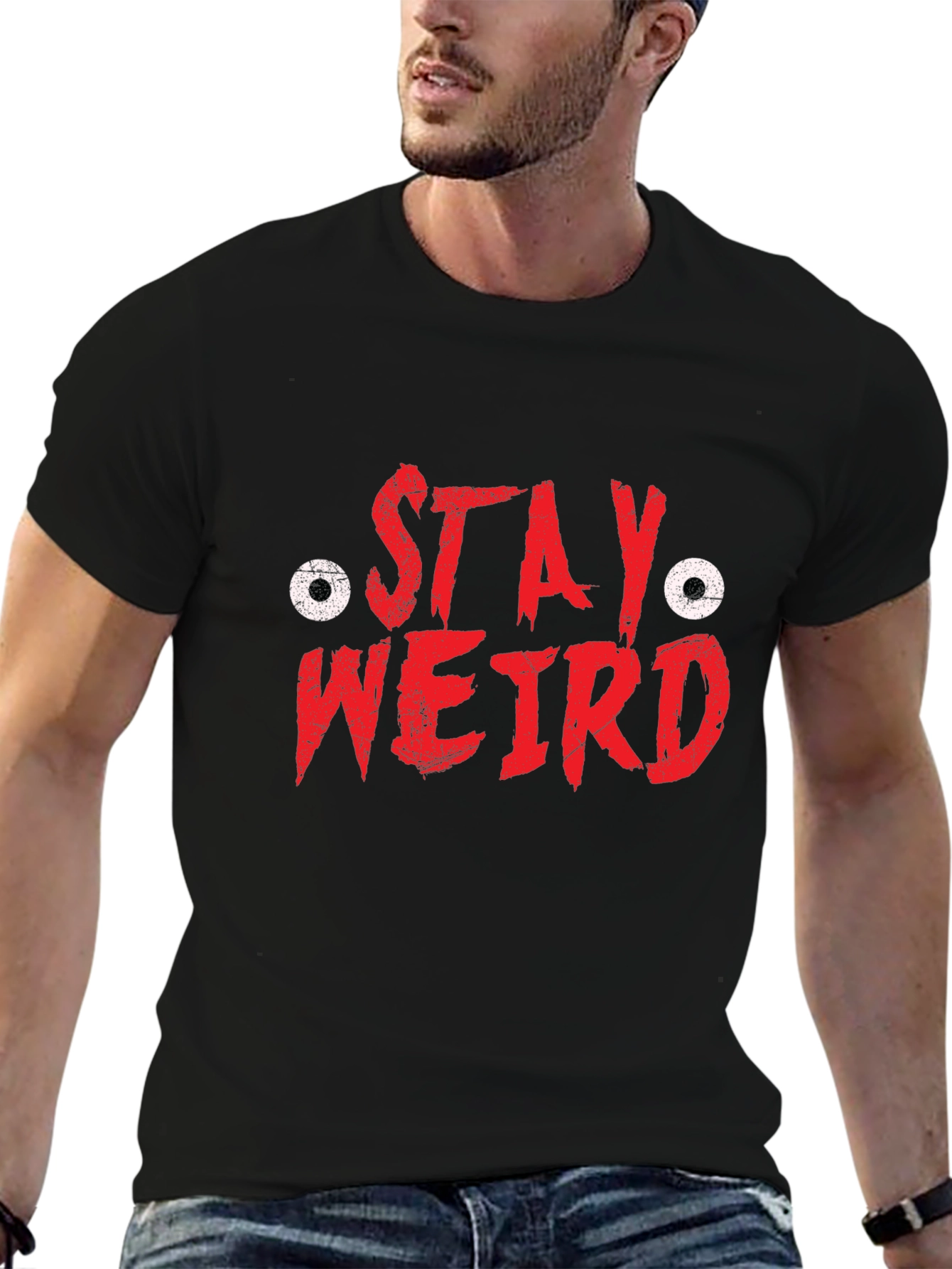 Stay Weird Graphic Tee - Black Cotton T-Shirt