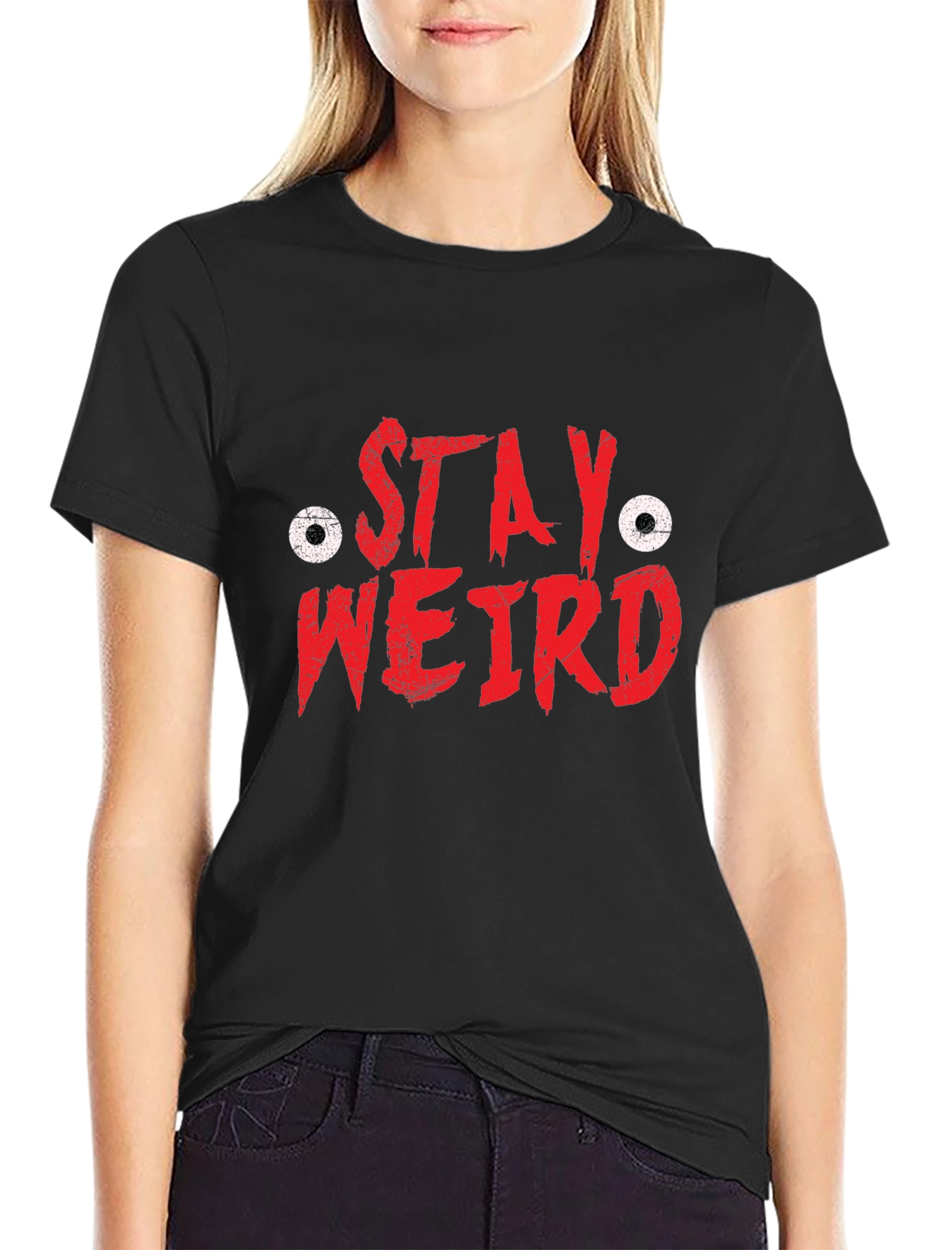 Stay Weird Graphic Tee - Black Cotton T-Shirt