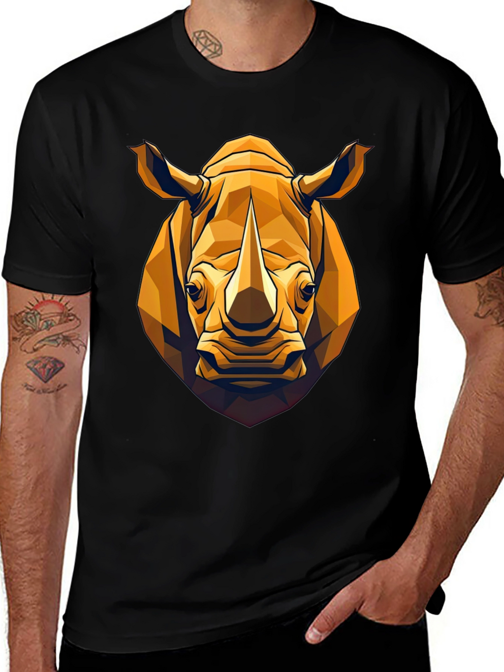 Geometric Rhino Graphic Tee - Black
