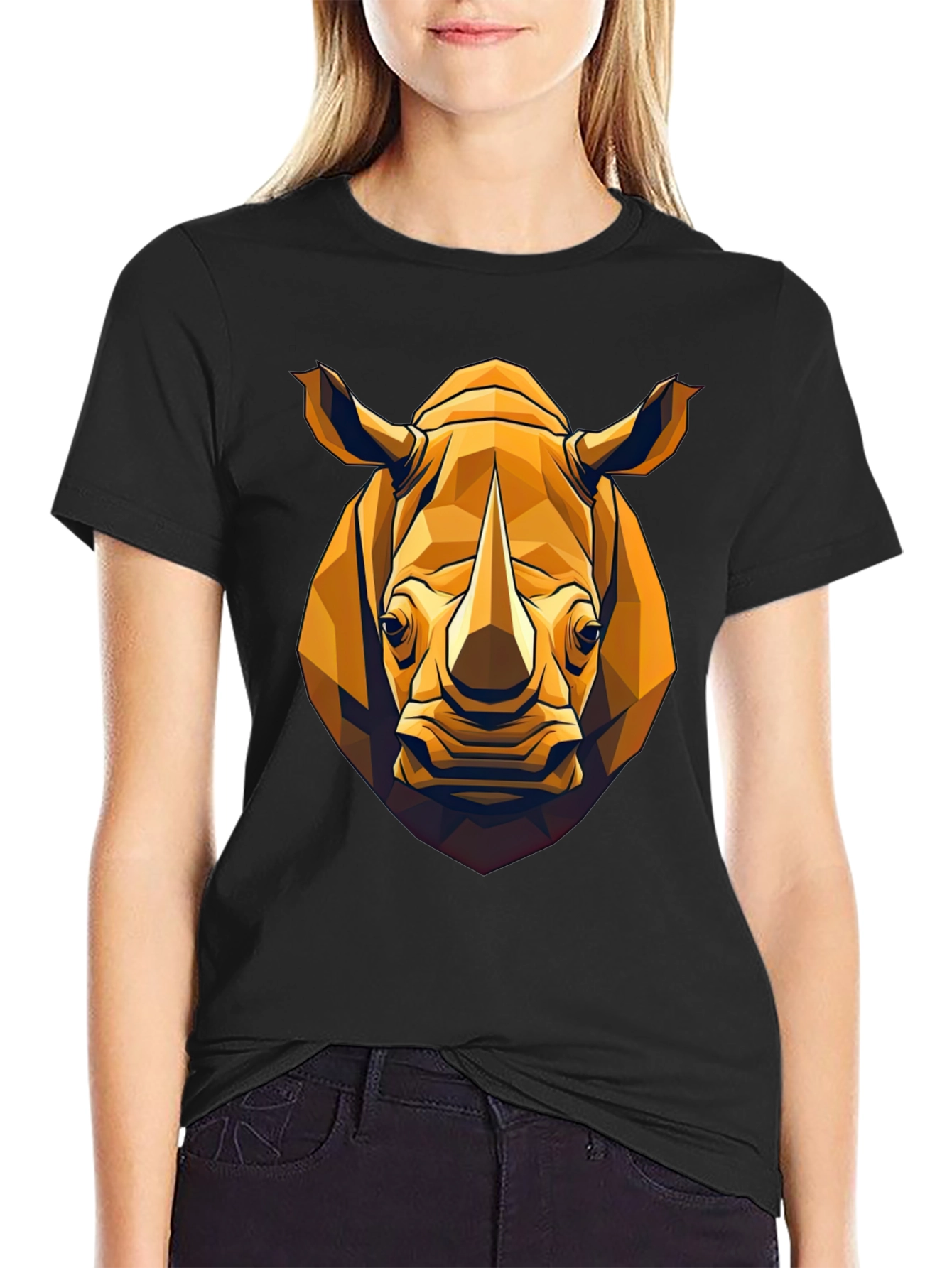 Geometric Rhino Graphic Tee - Black