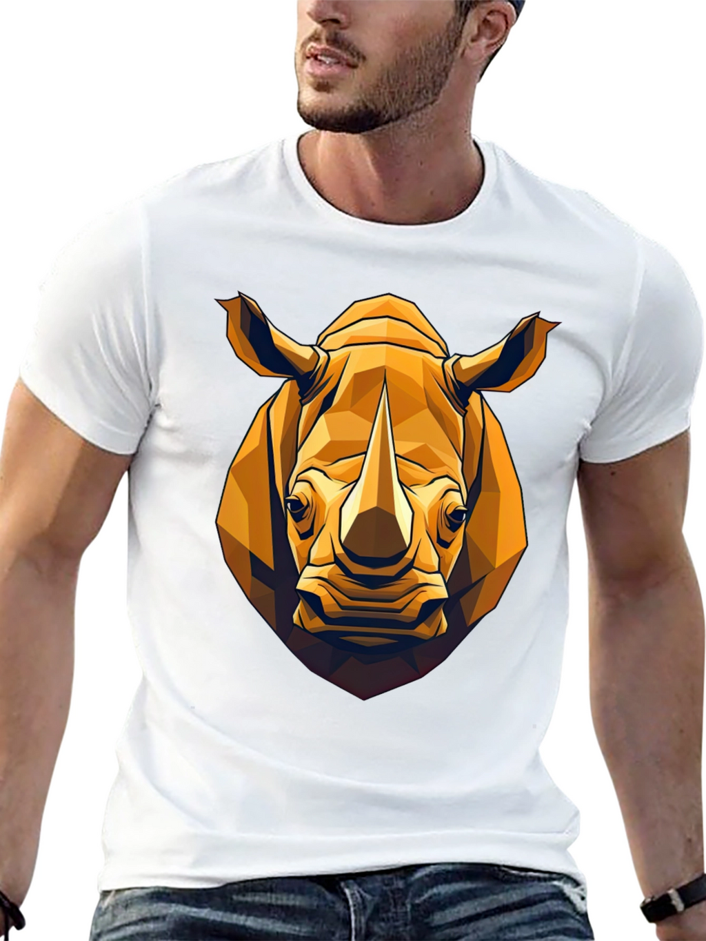 Geometric Rhino Graphic Tee - Black