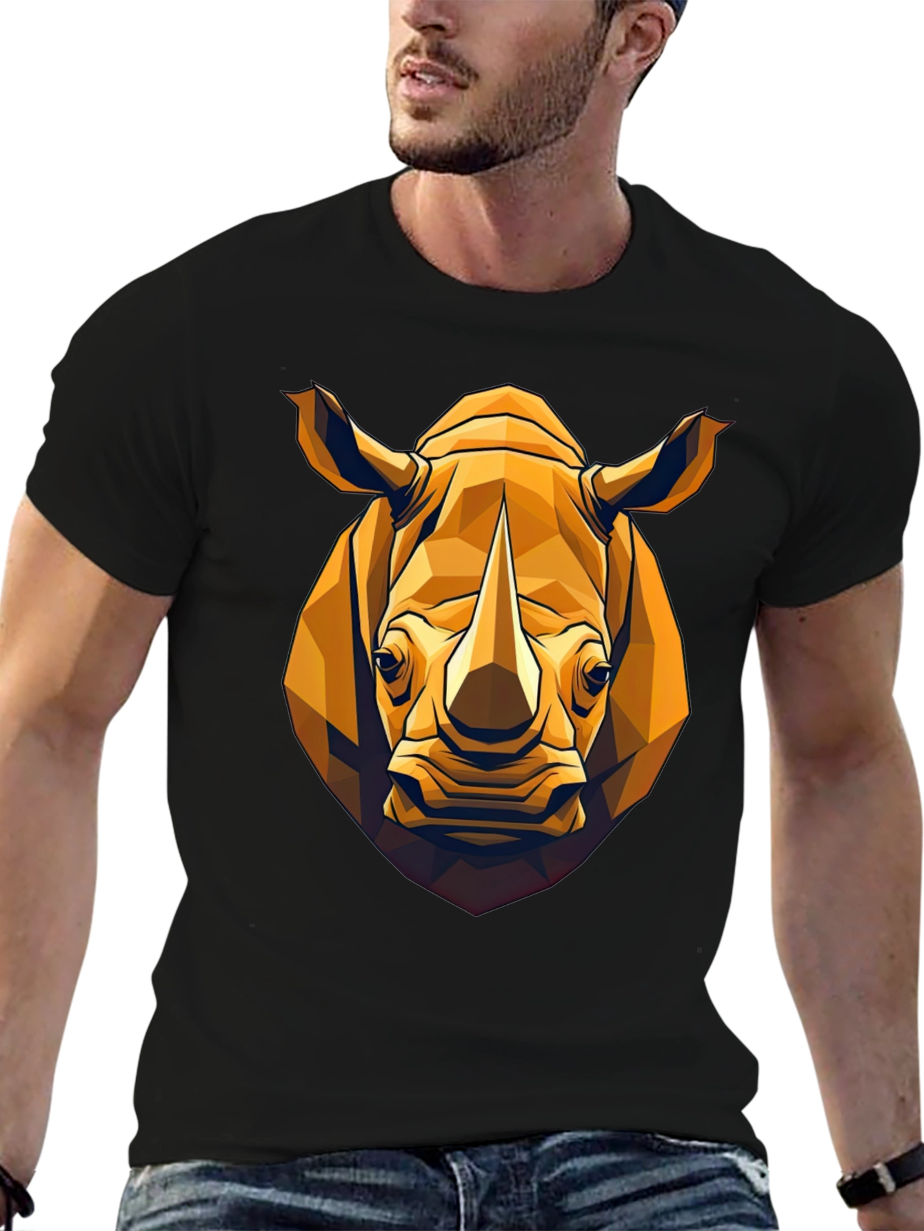 Geometric Rhino Graphic Tee - Black