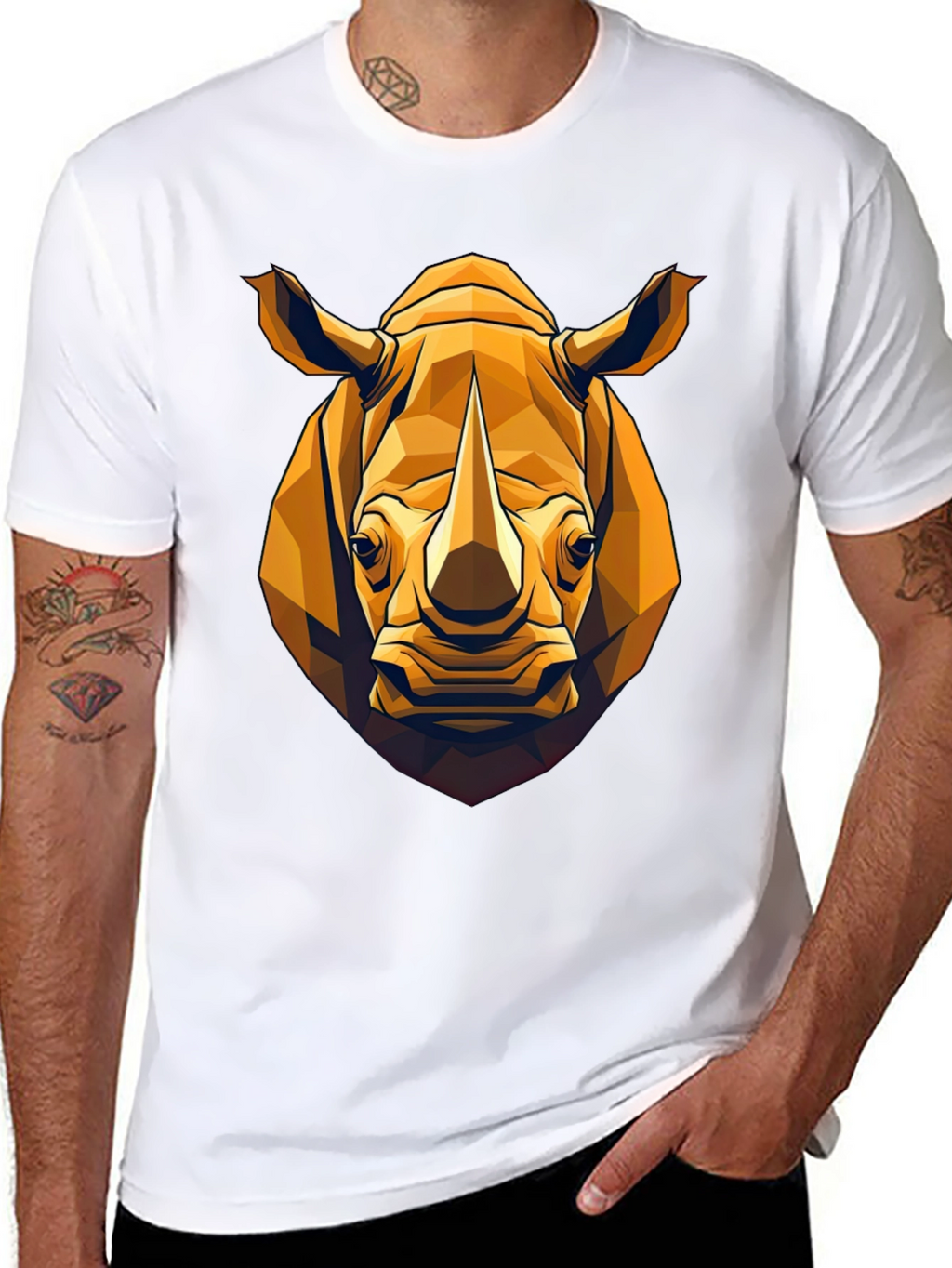 Geometric Rhino Graphic Tee - Black