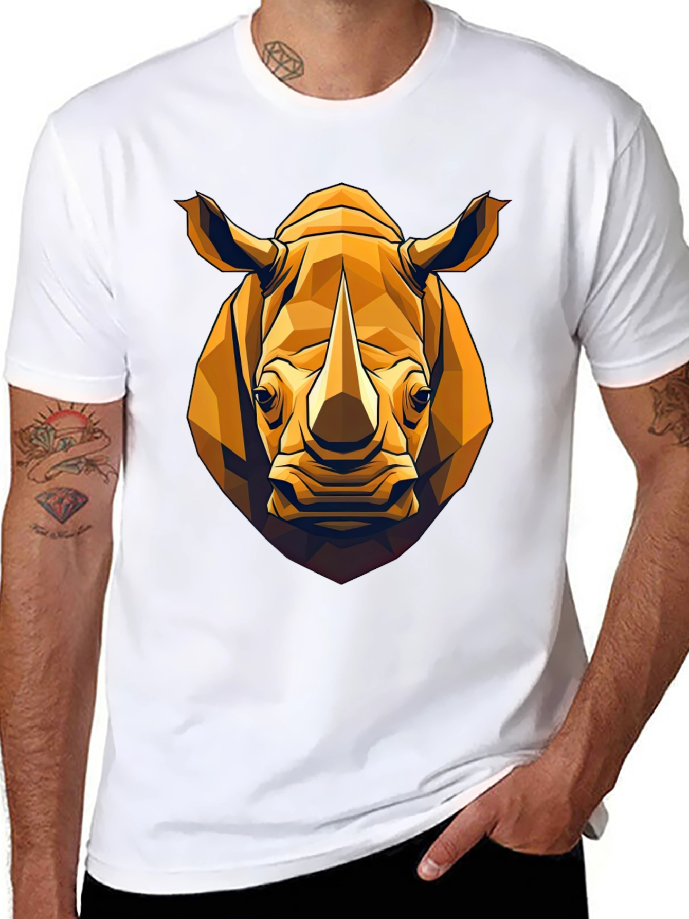Geometric Rhino Graphic Tee - Black