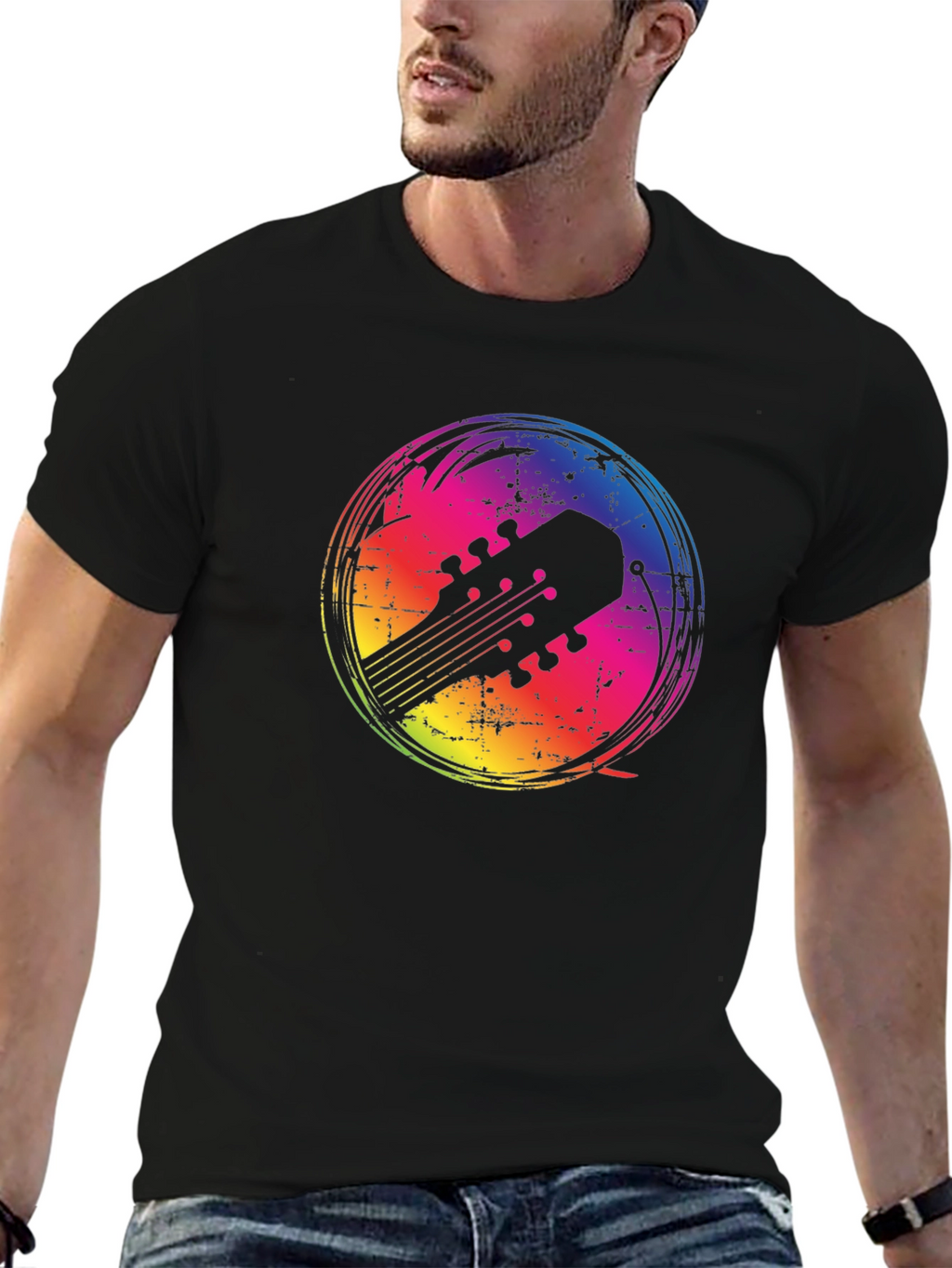 Rainbow Guitar Headstock Graphic Tee