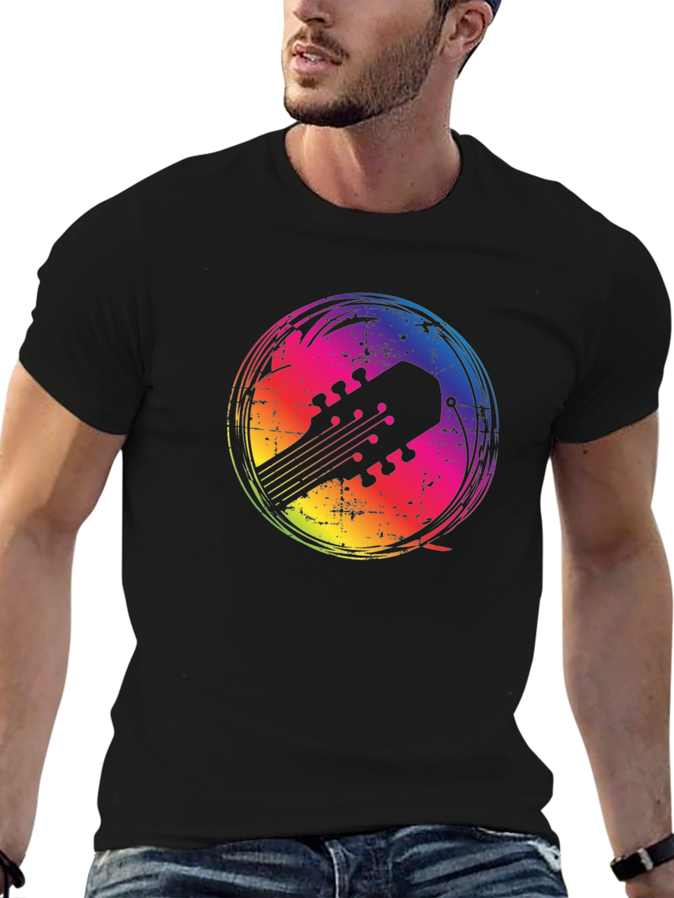 Rainbow Guitar Headstock Graphic Tee