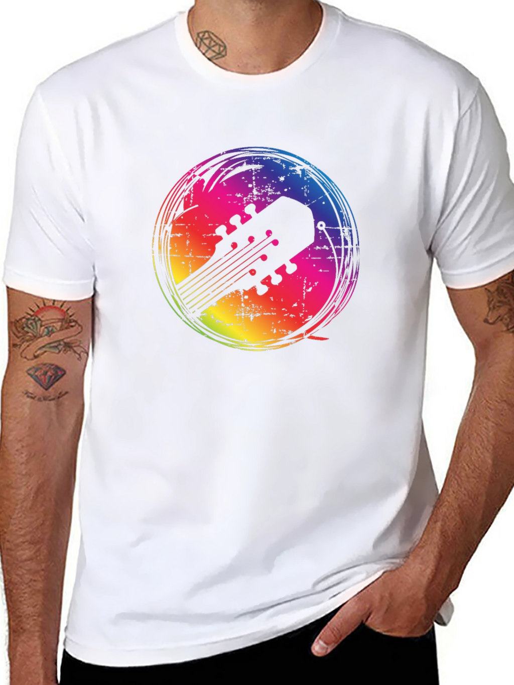 Rainbow Guitar Headstock Graphic Tee