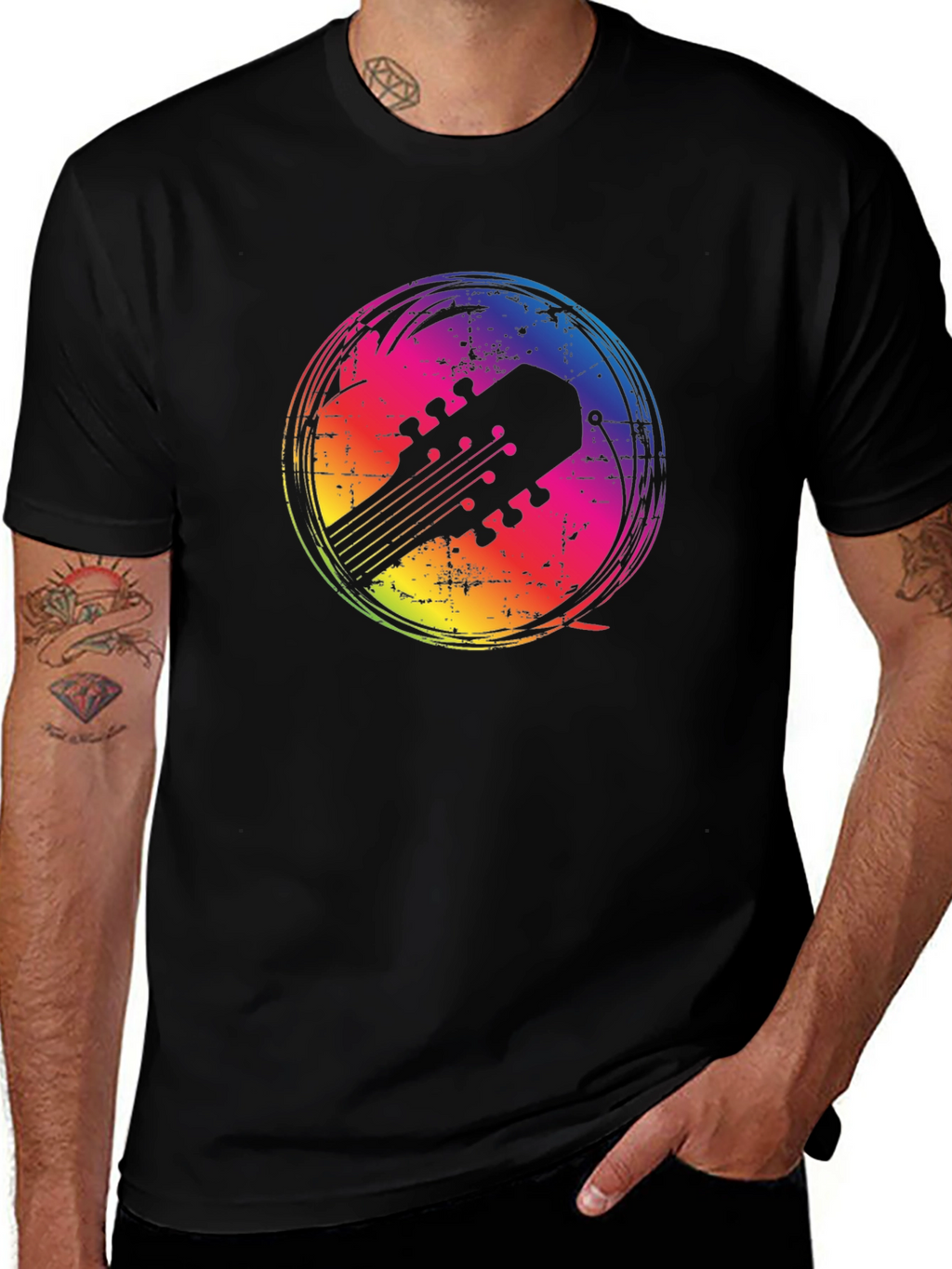 Rainbow Guitar Headstock Graphic Tee