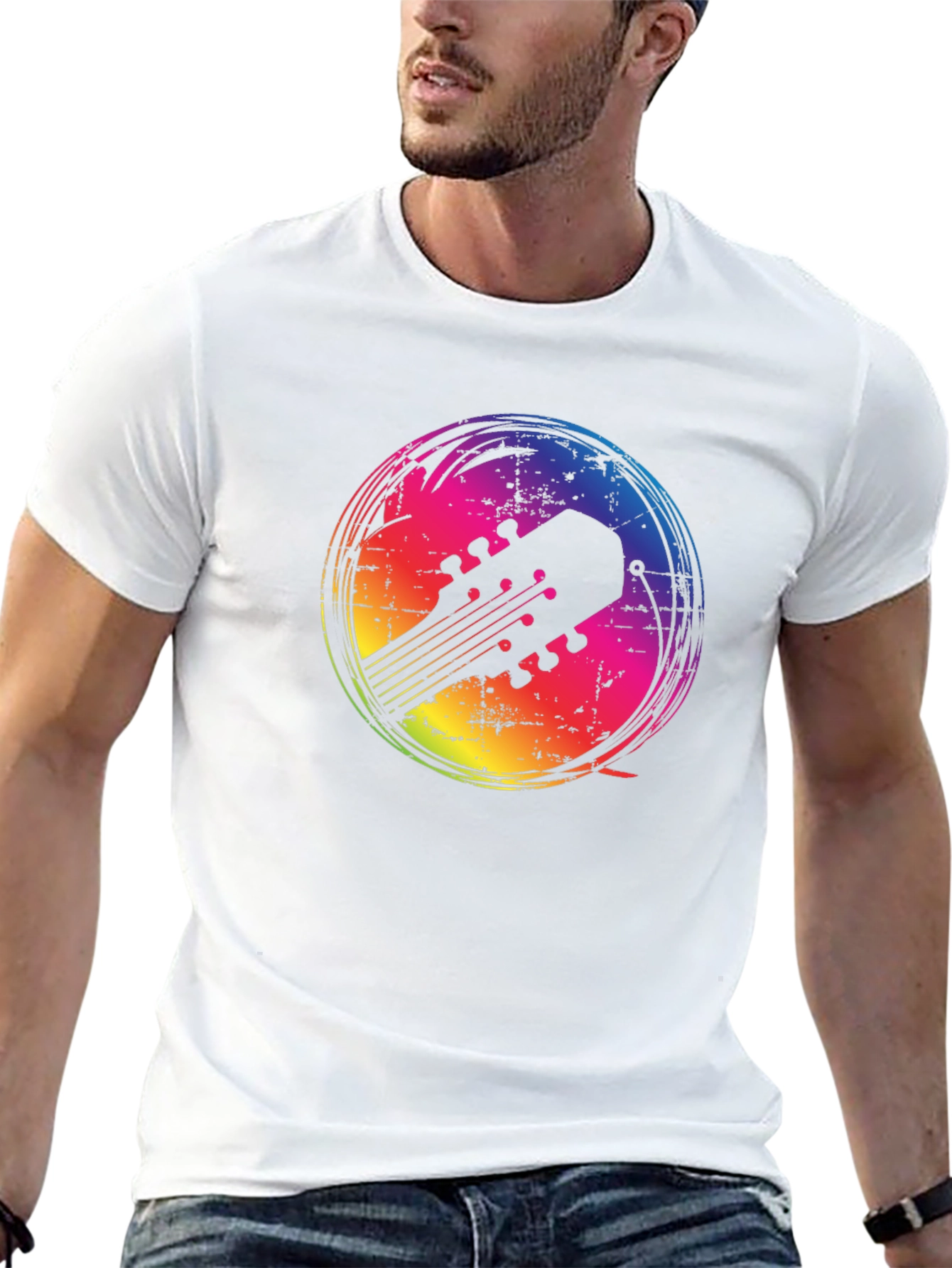 Rainbow Guitar Headstock Graphic Tee
