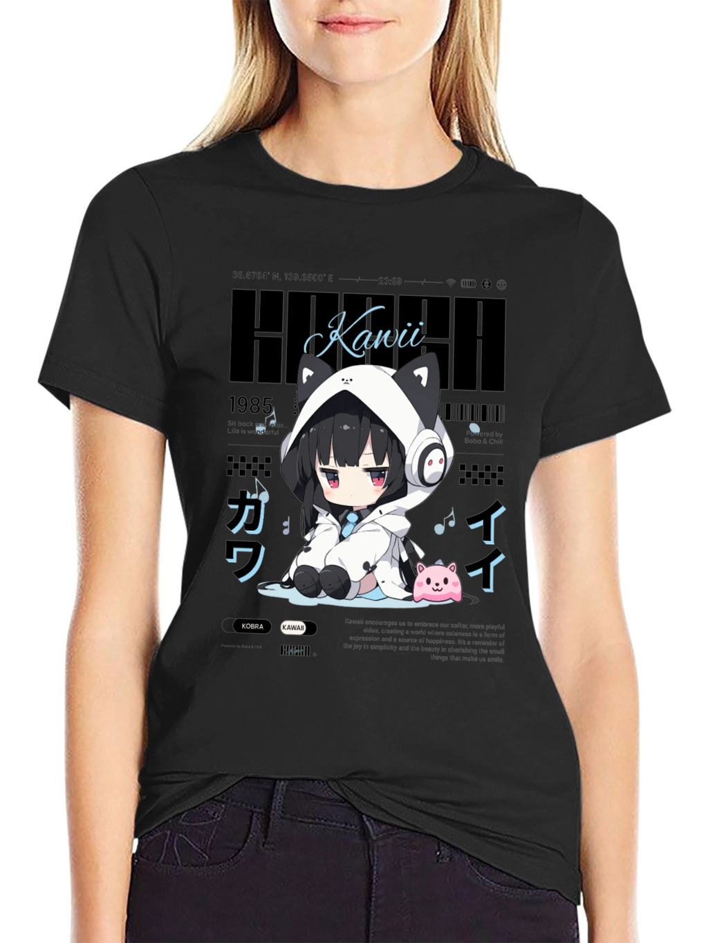 Kawaii Anime Style Black T-Shirt