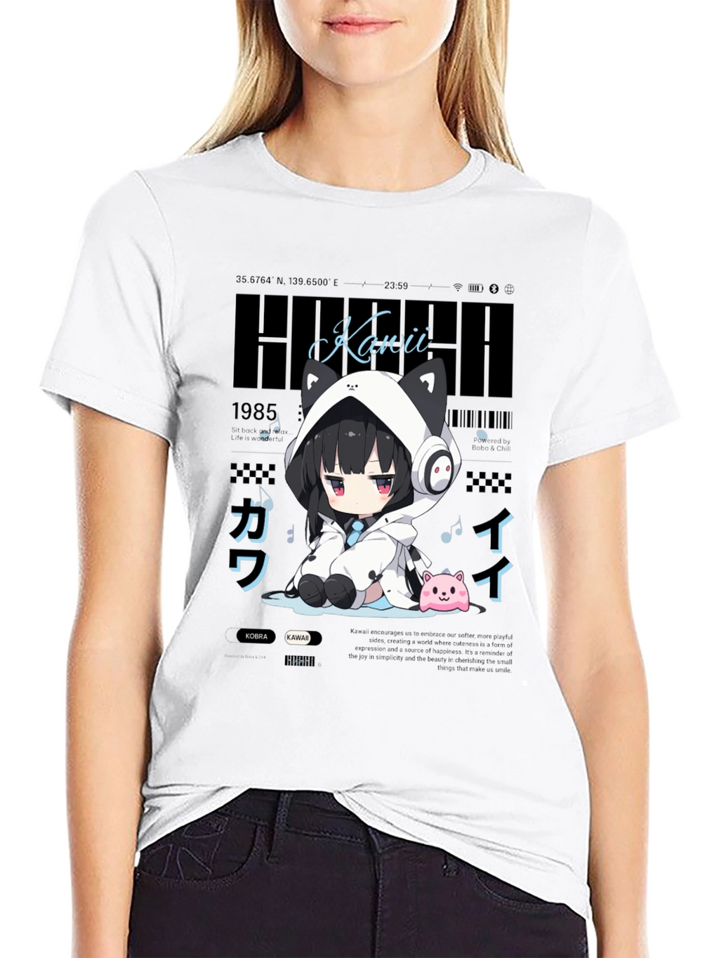 Kawaii Anime Style Black T-Shirt
