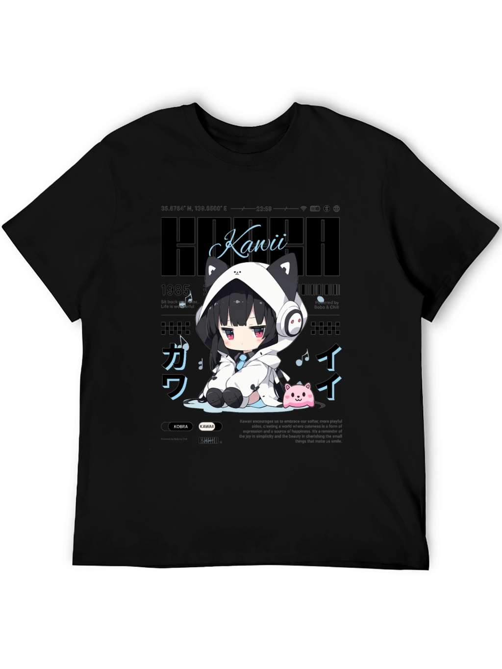 Kawaii Anime Style Black T-Shirt