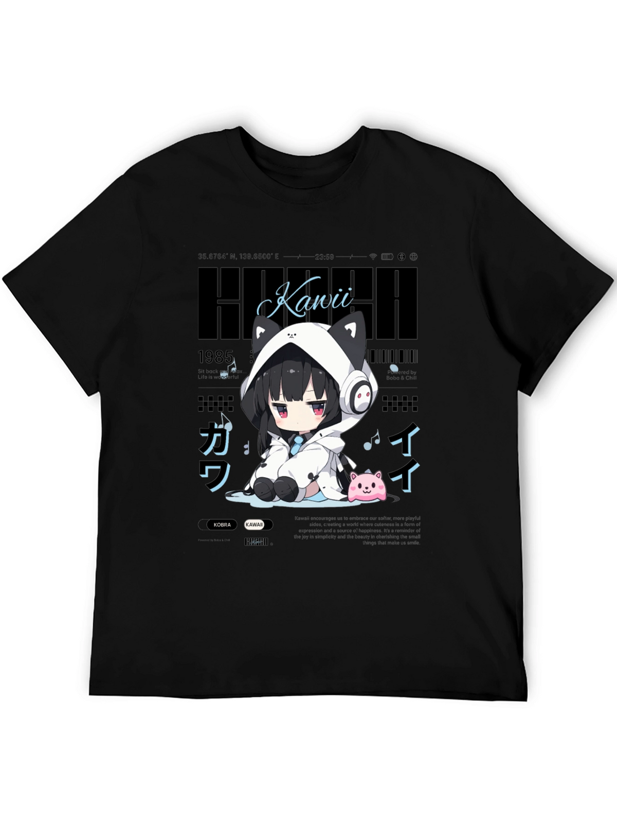Kawaii Anime Style Black T-Shirt