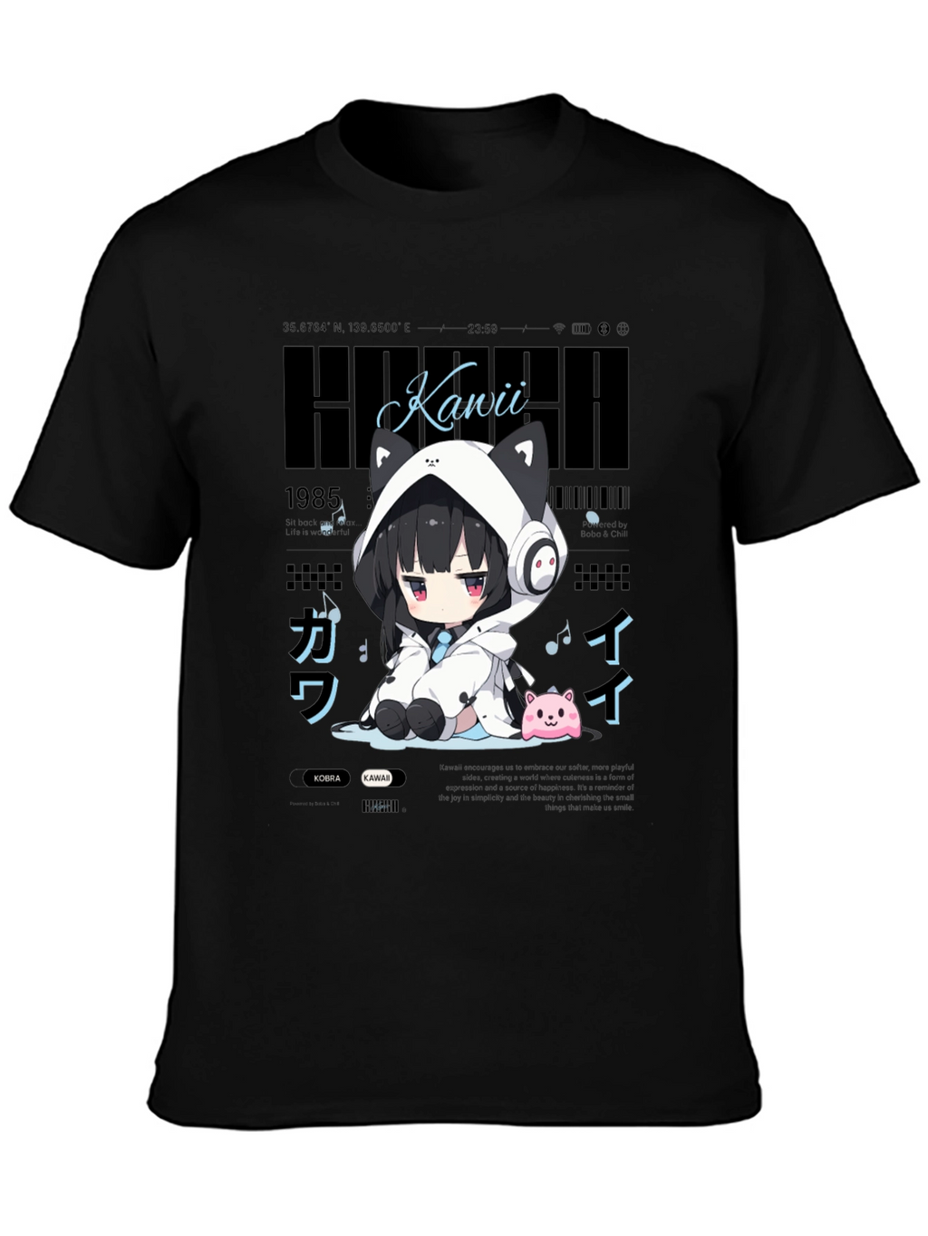 Kawaii Anime Style Black T-Shirt