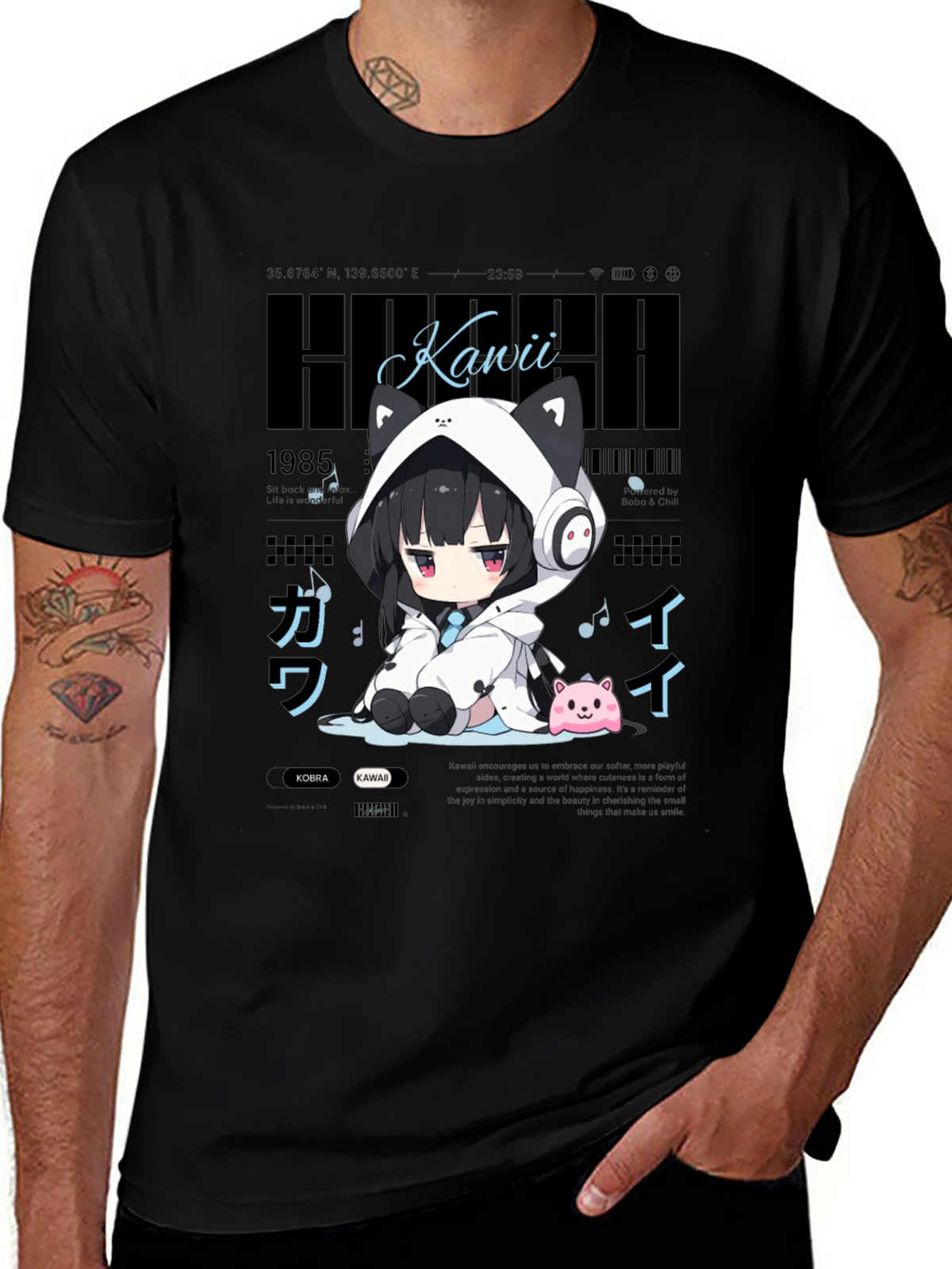 Kawaii Anime Style Black T-Shirt