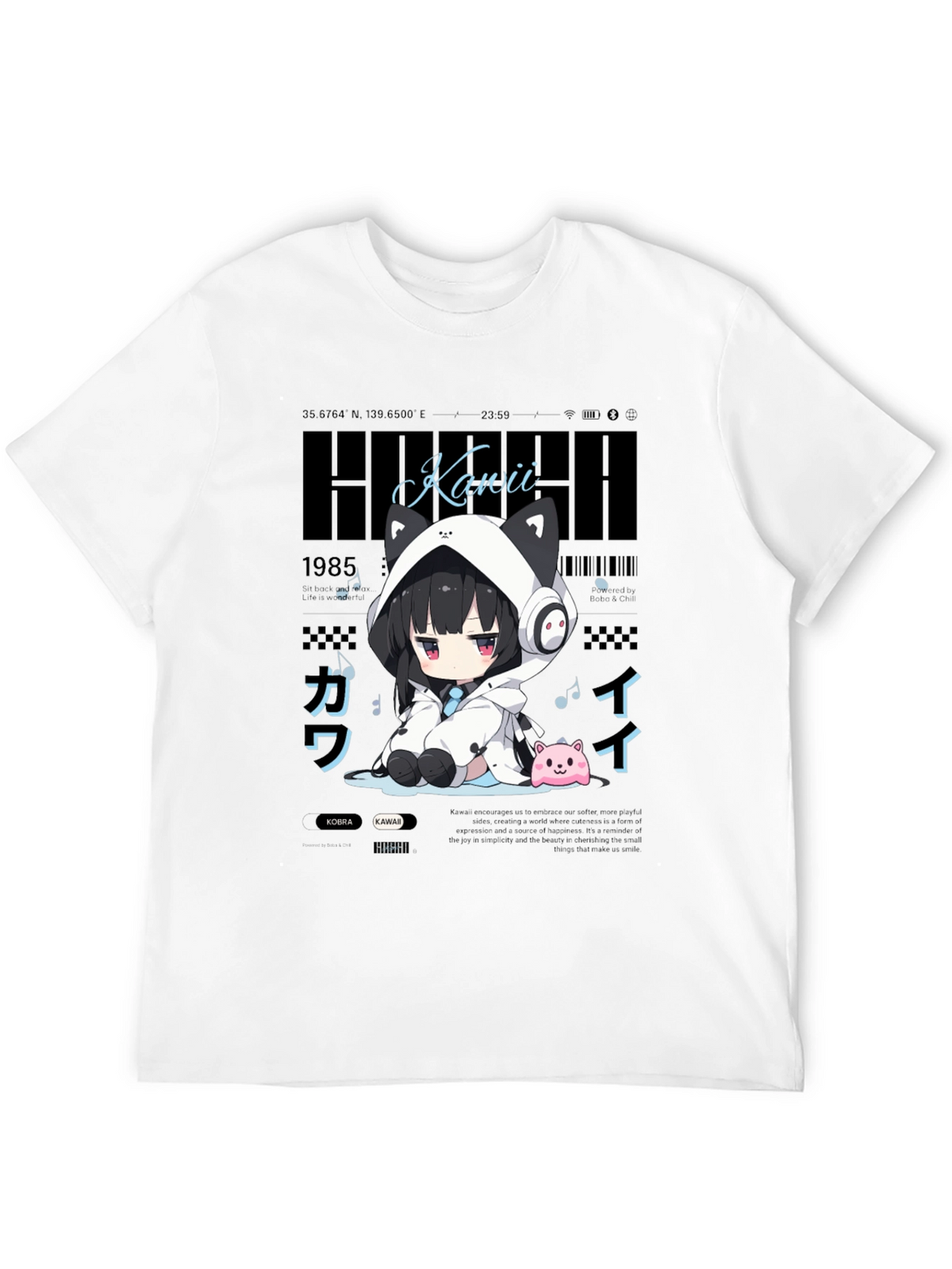 Kawaii Anime Style Black T-Shirt