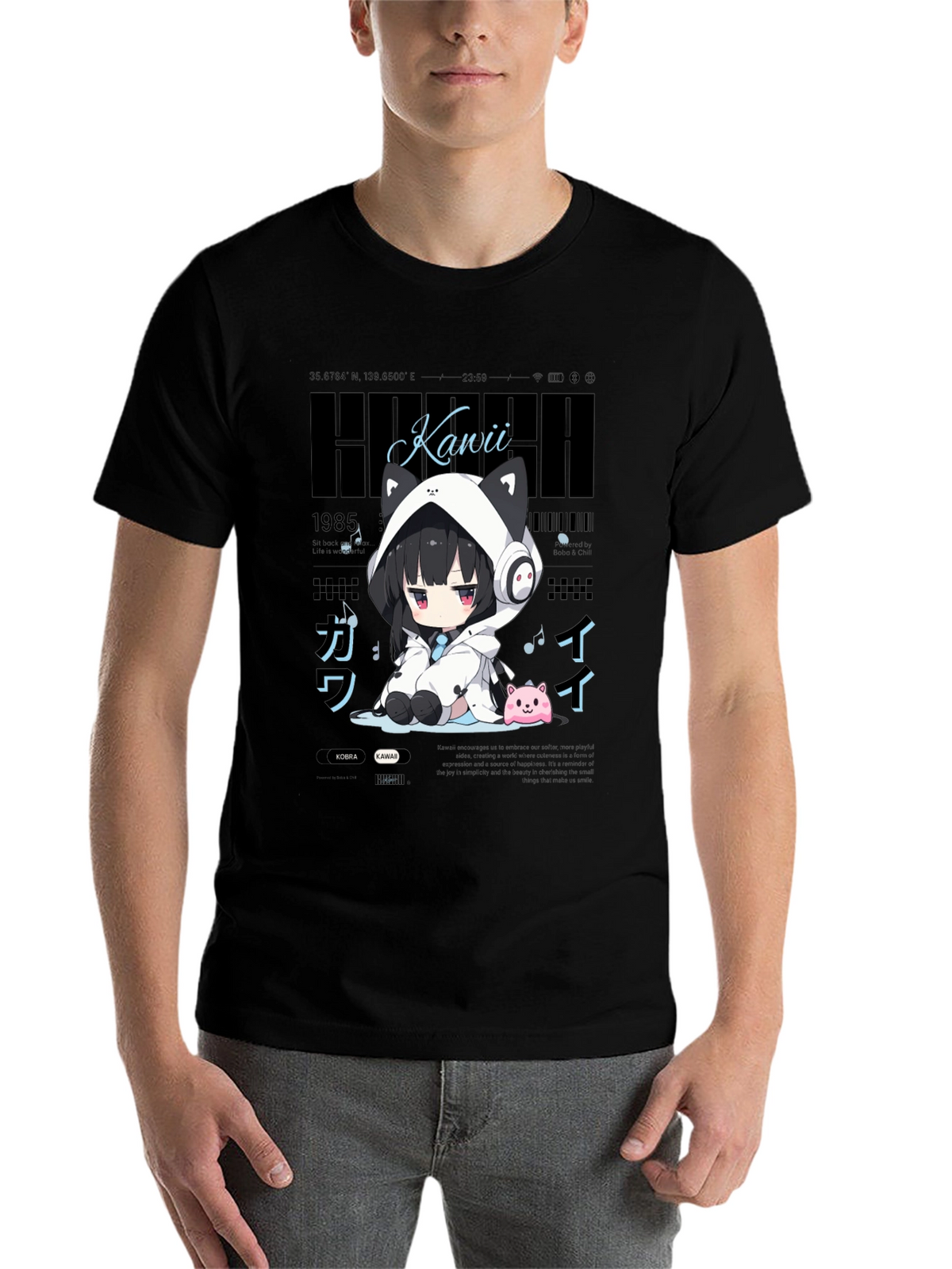 Kawaii Anime Style Black T-Shirt