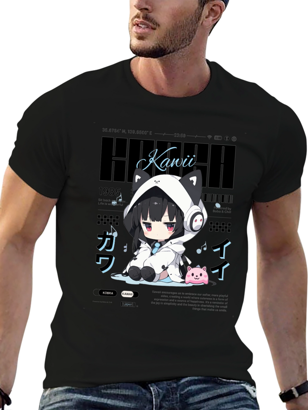 Kawaii Anime Style Black T-Shirt