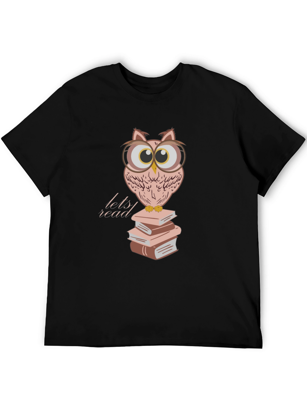 Owl Reading Books T-Shirt - Black Cotton Tee