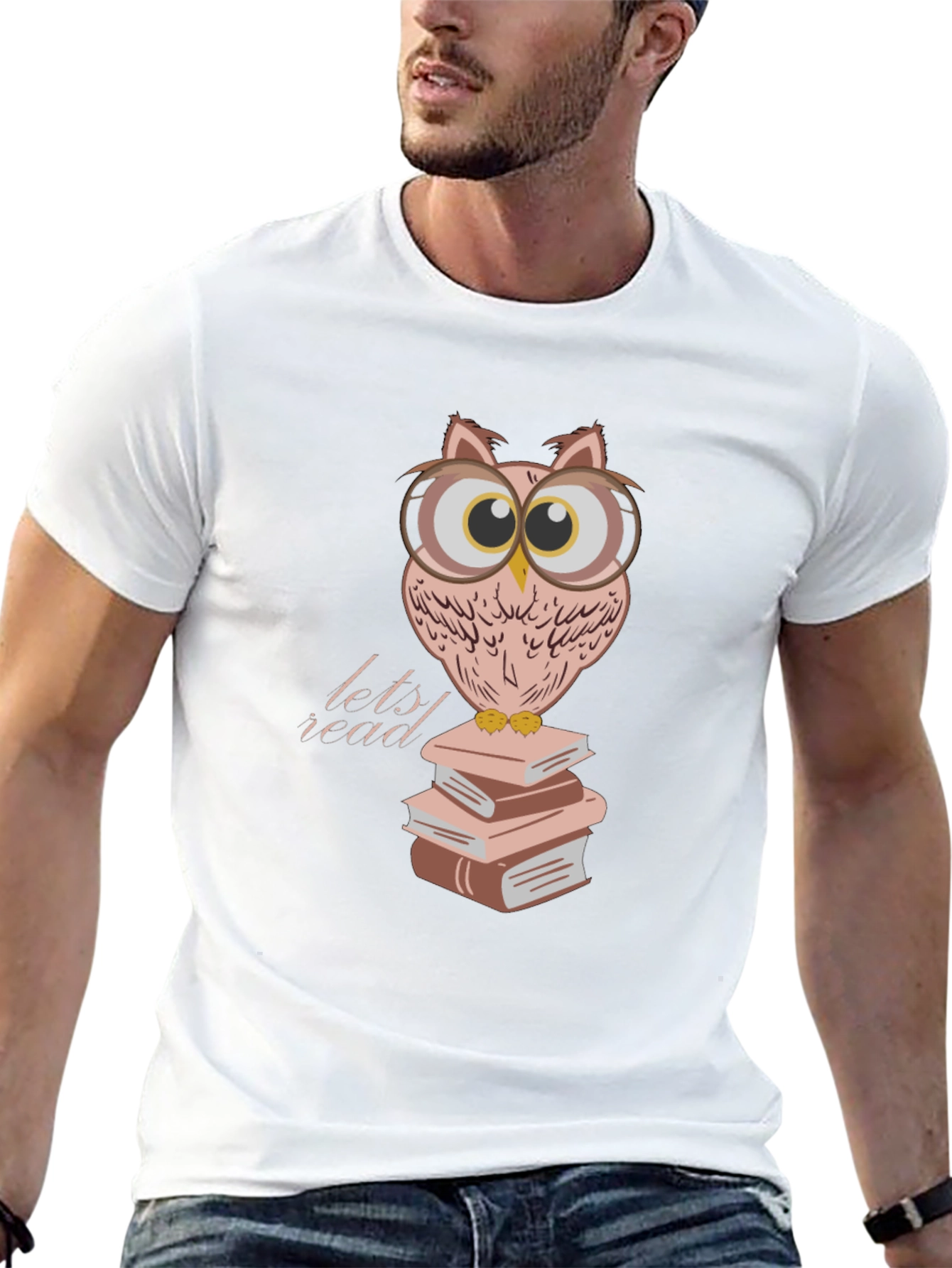 Owl Reading Books T-Shirt - Black Cotton Tee
