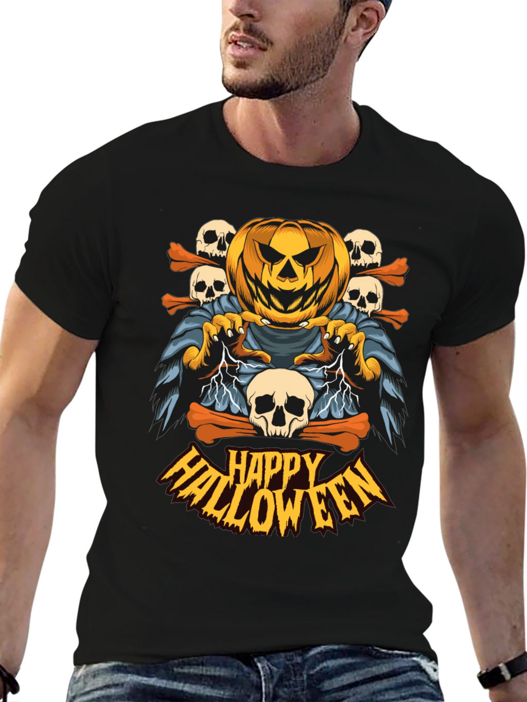 Happy Halloween Pumpkin Skull T-Shirt