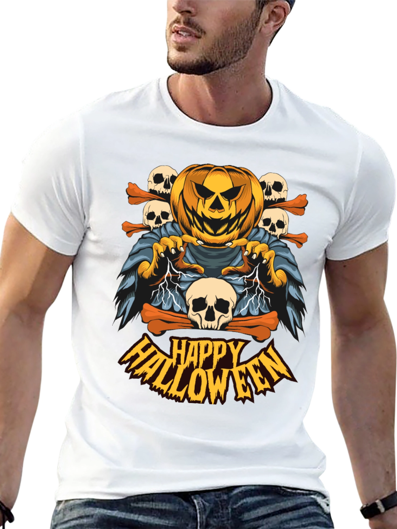 Happy Halloween Pumpkin Skull T-Shirt