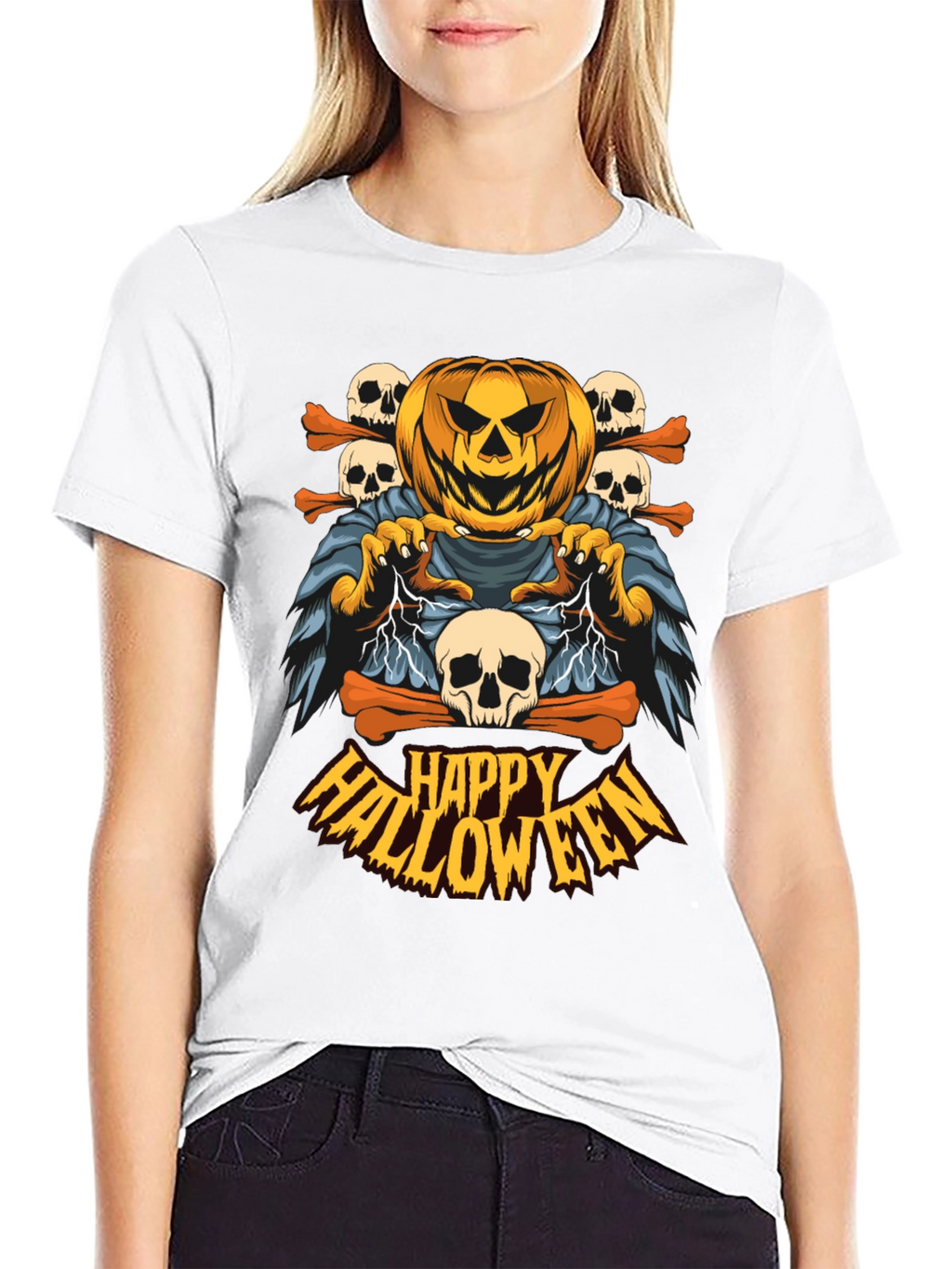 Happy Halloween Pumpkin Skull T-Shirt