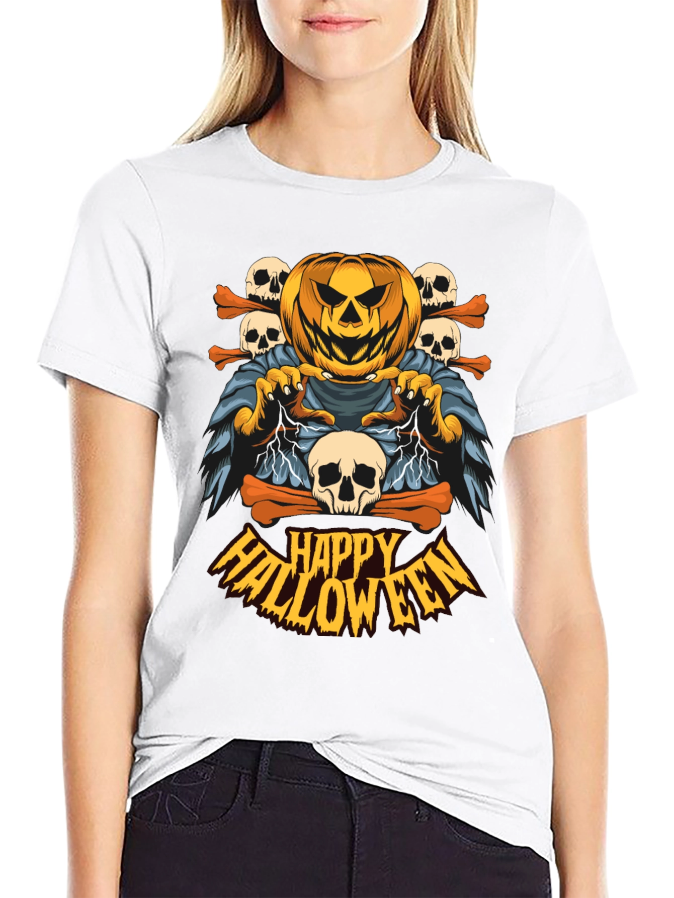 Happy Halloween Pumpkin Skull T-Shirt