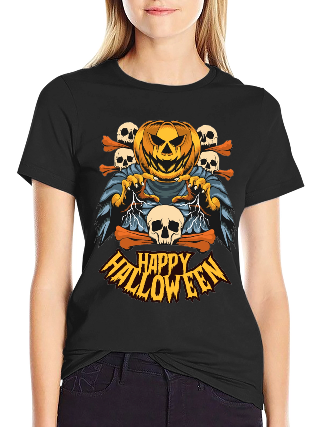 Happy Halloween Pumpkin Skull T-Shirt