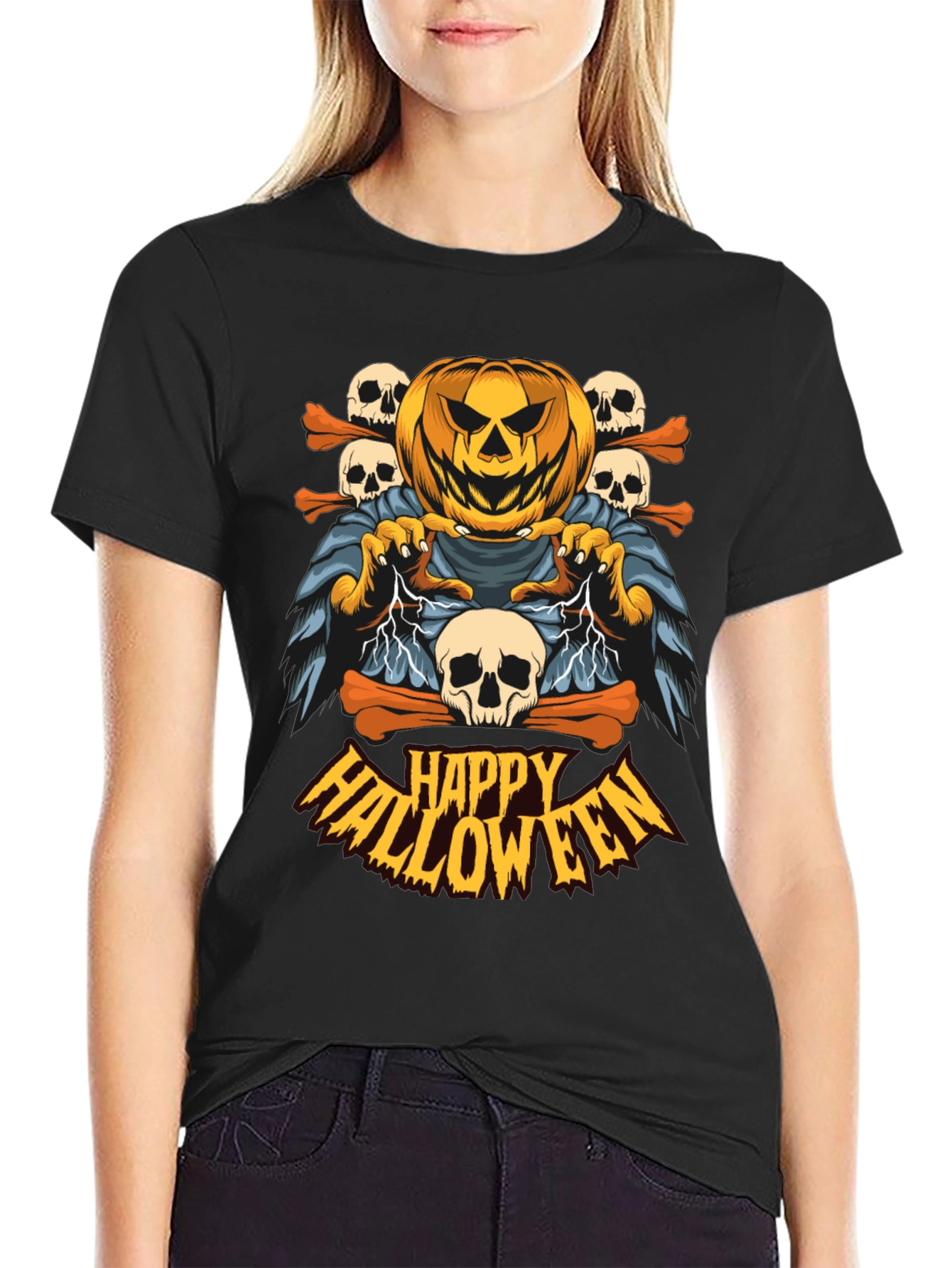 Happy Halloween Pumpkin Skull T-Shirt