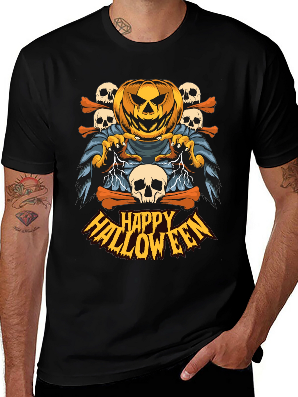 Happy Halloween Pumpkin Skull T-Shirt
