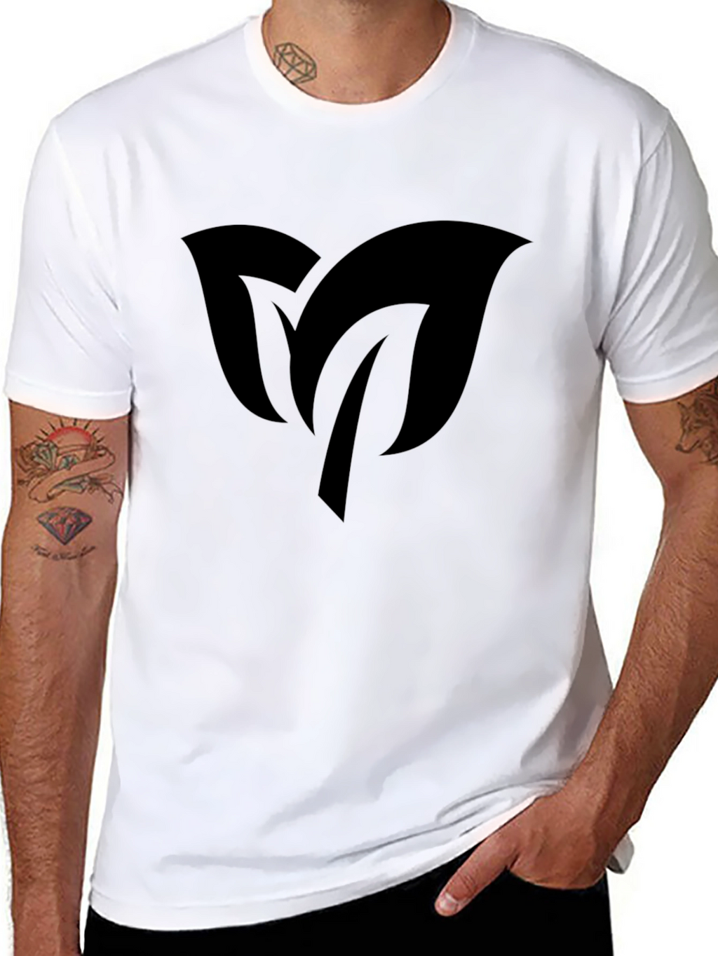 Mens Black T-Shirt with Leaf Design
