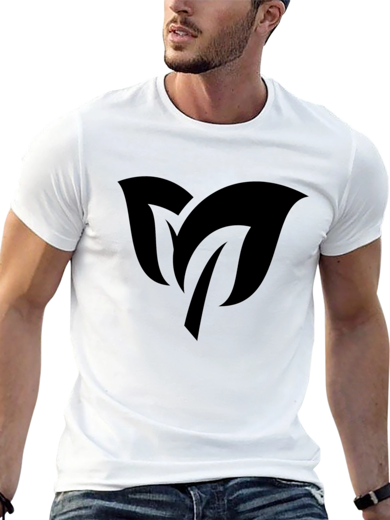 Mens Black T-Shirt with Leaf Design