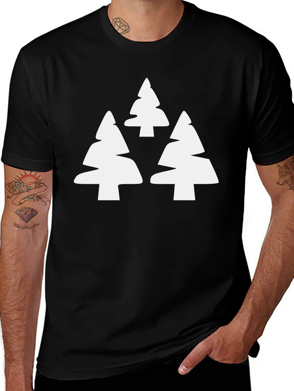 Modern Tree Graphic Tee - Black Casual T-Shirt