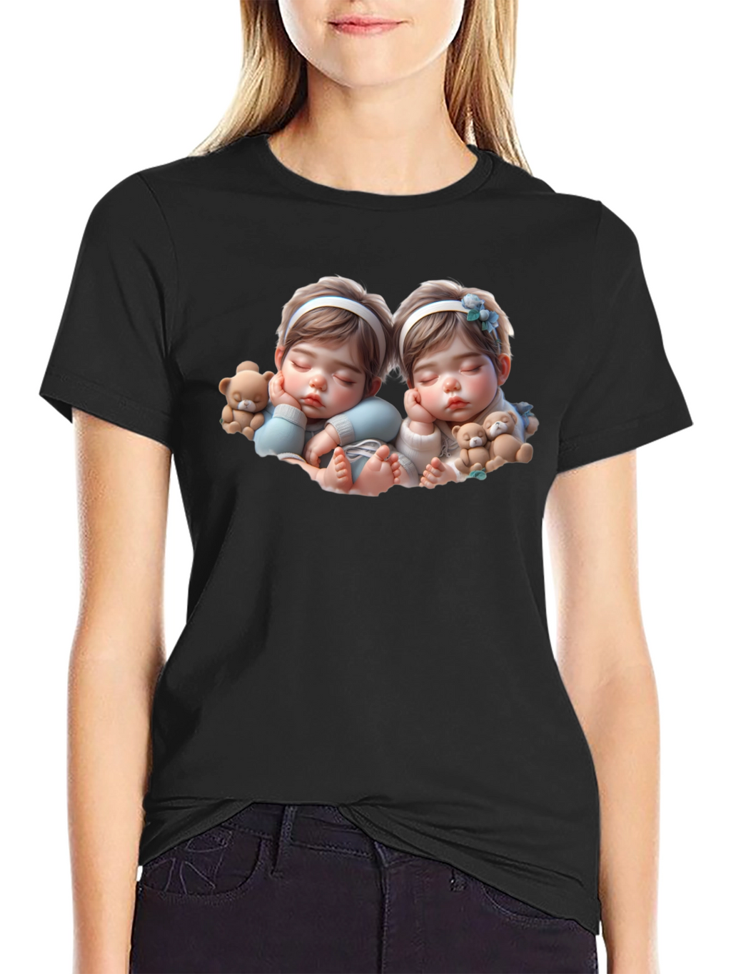 Cute Baby Twins Black T-Shirt