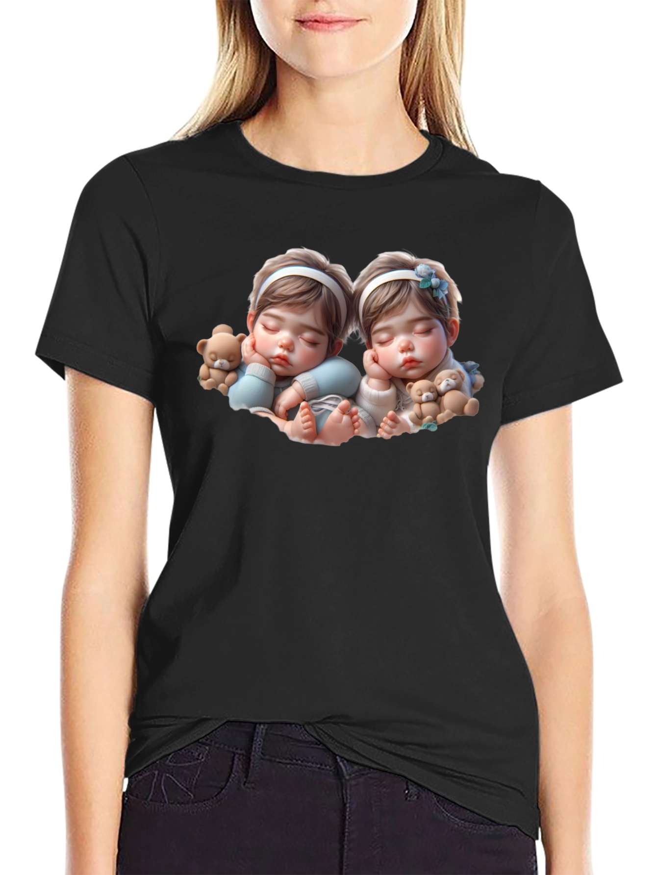 Cute Baby Twins Black T-Shirt