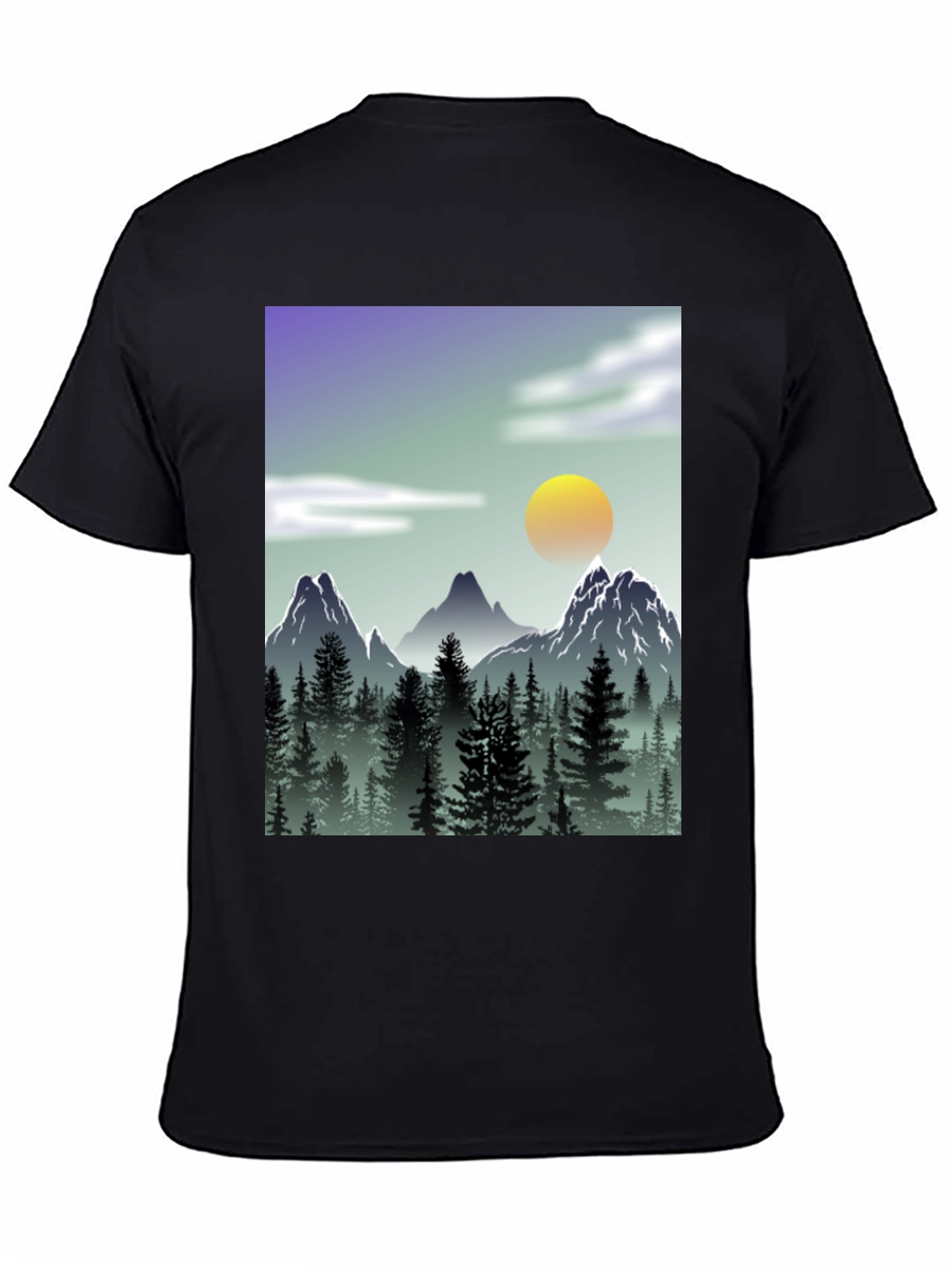 Mountain Scene Graphic Tee - Black Casual T-Shirt