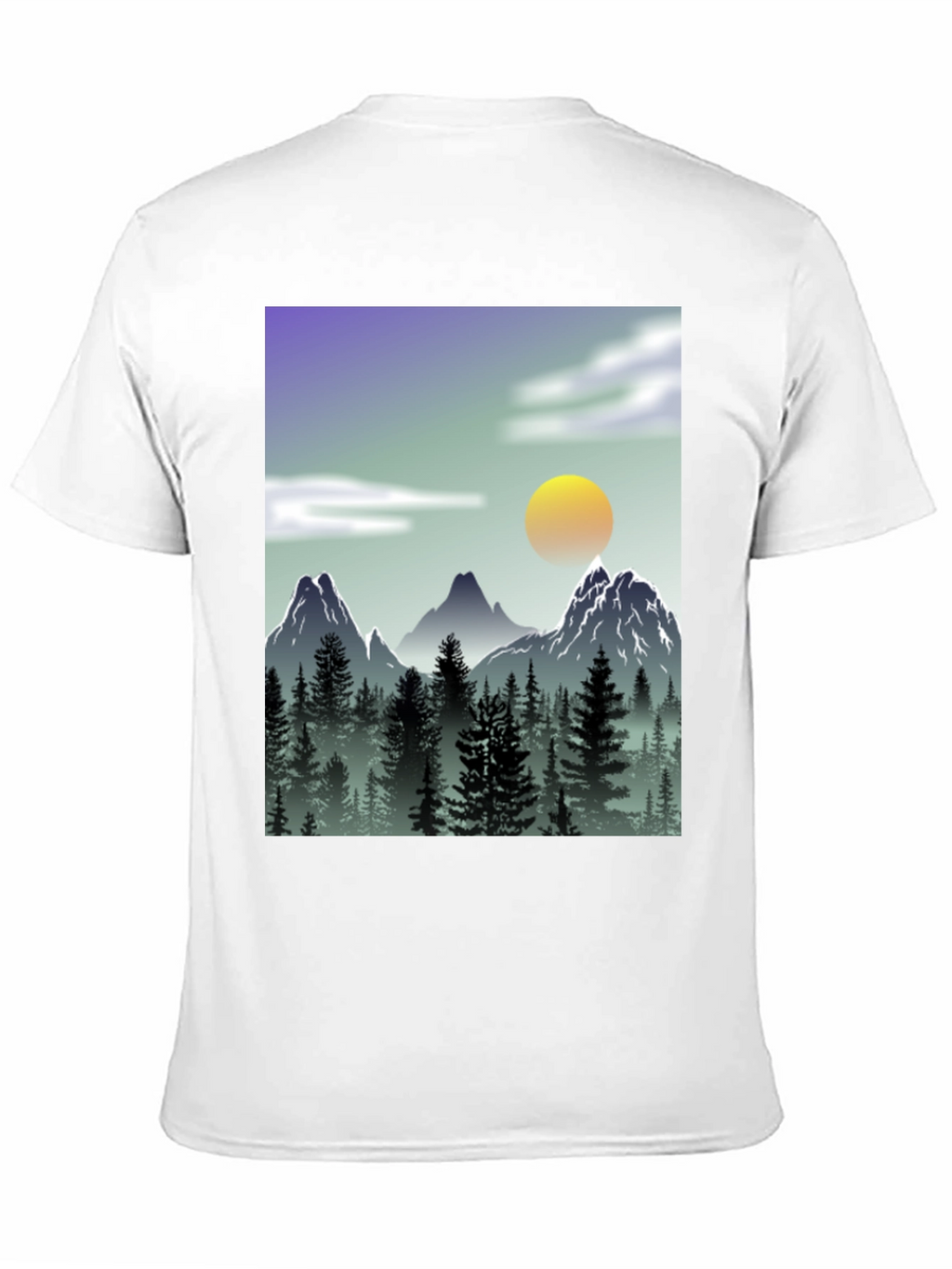 Mountain Scene Graphic Tee - Black Casual T-Shirt
