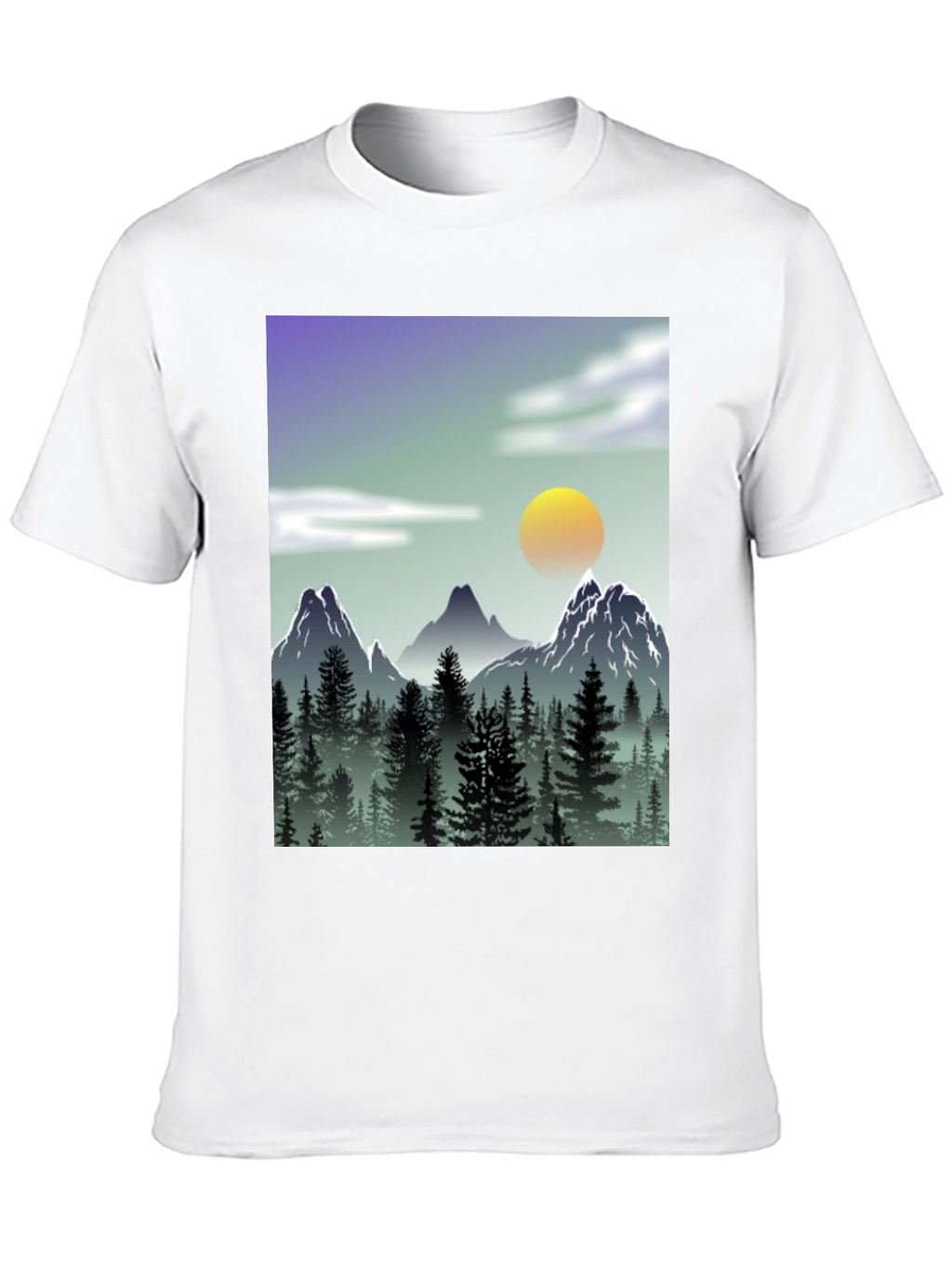 Mountain Scene Graphic Tee - Black Casual T-Shirt