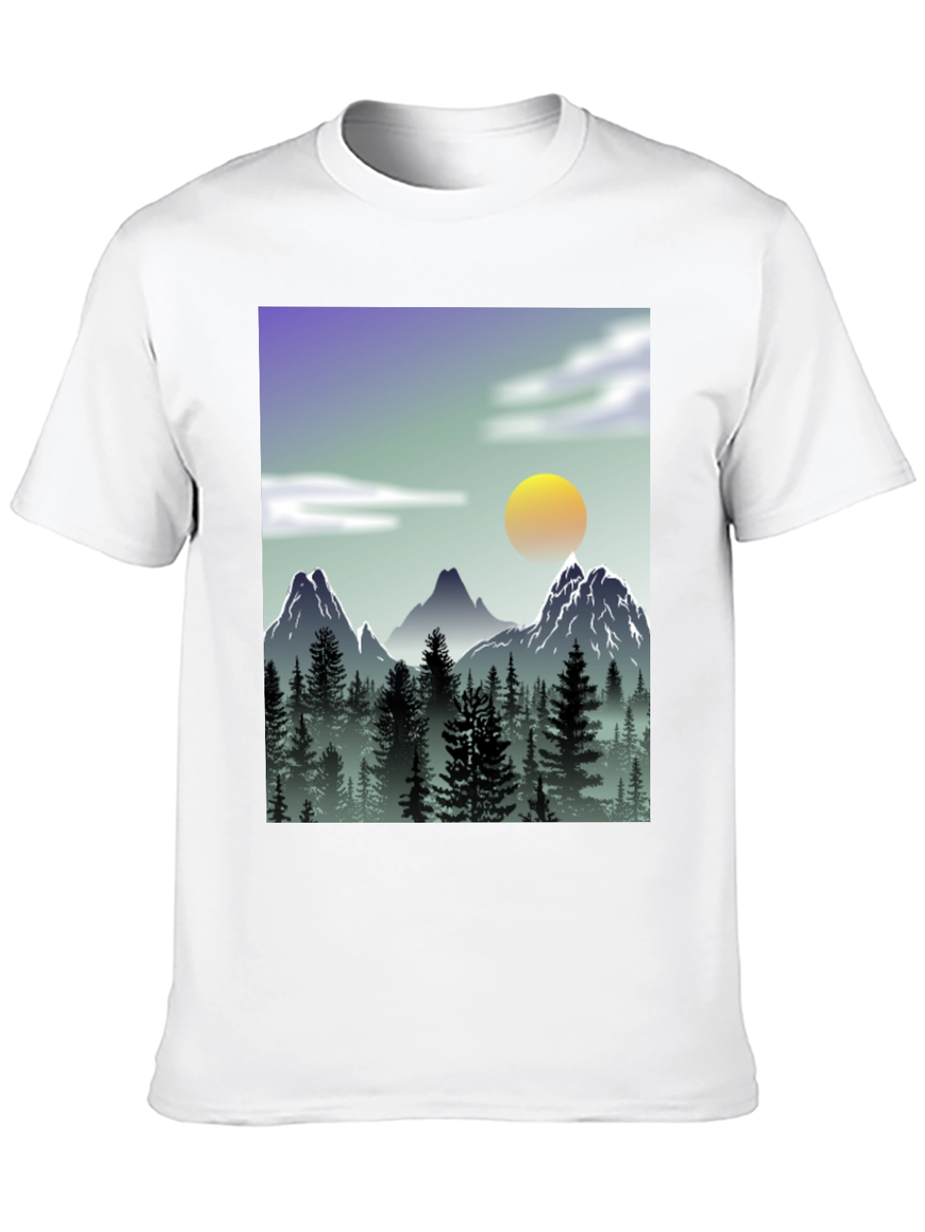Mountain Scene Graphic Tee - Black Casual T-Shirt