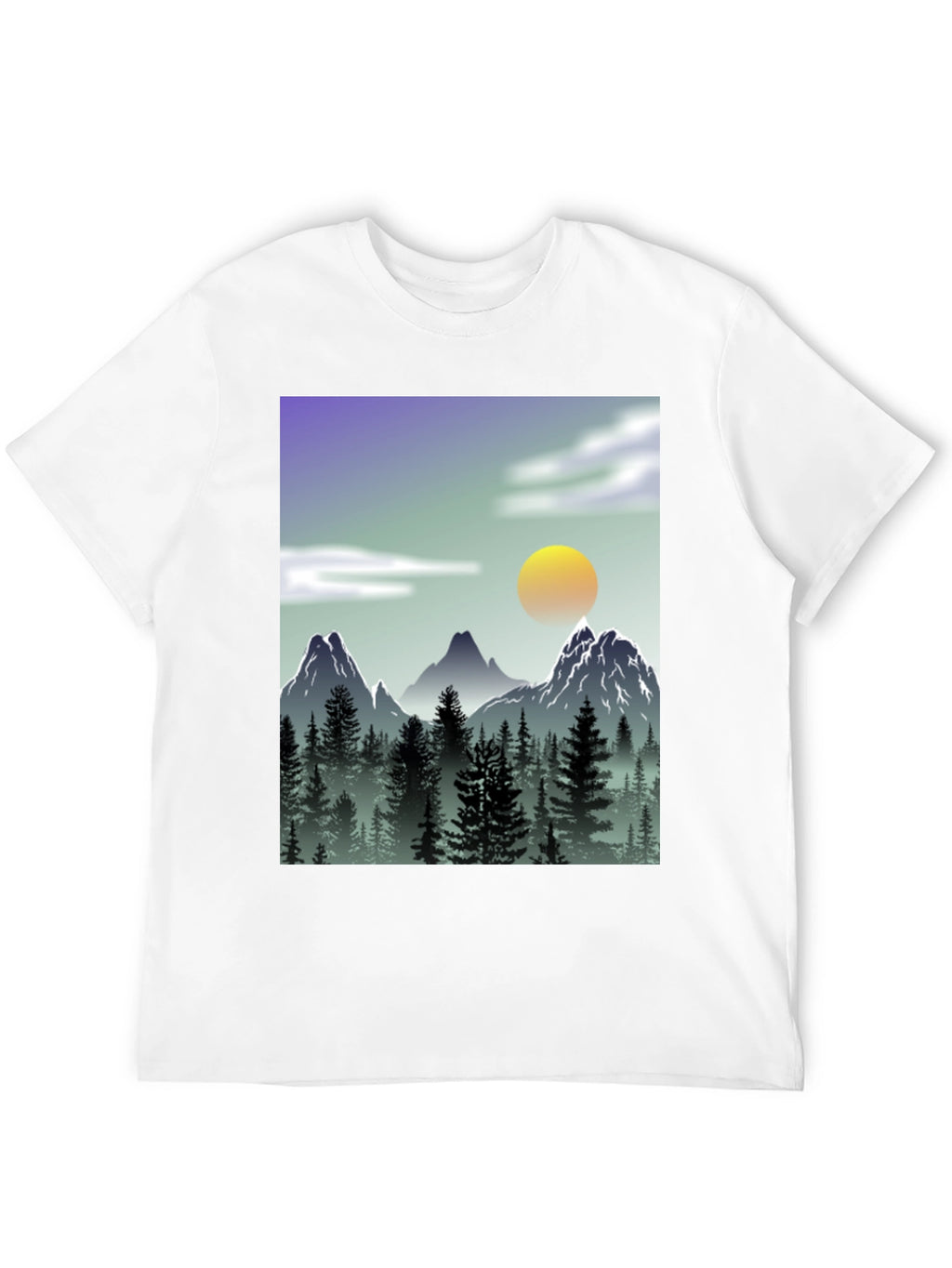 Mountain Scene Graphic Tee - Black Casual T-Shirt
