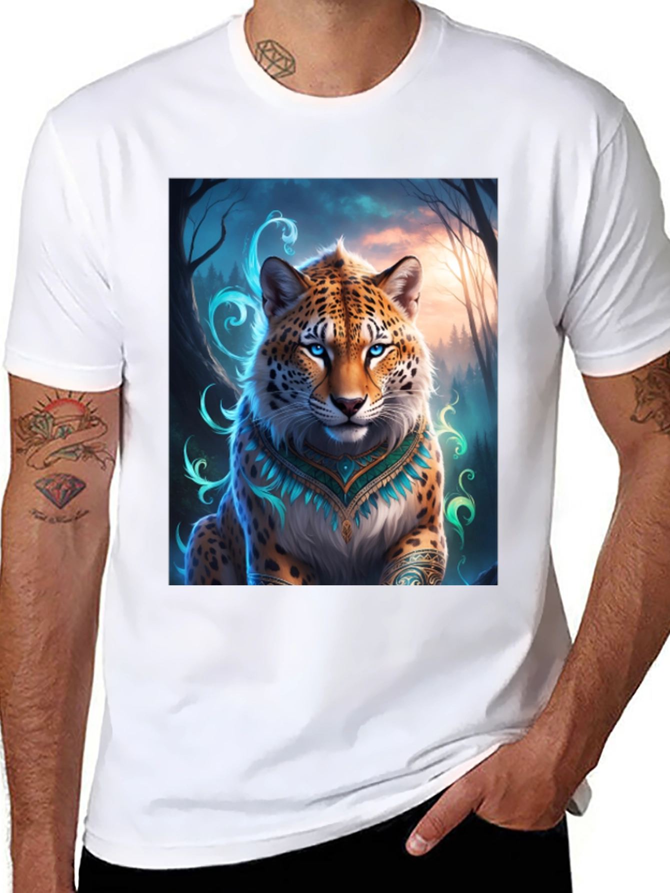 Mystic Leopard Graphic Tee - Mens Black T-Shirt