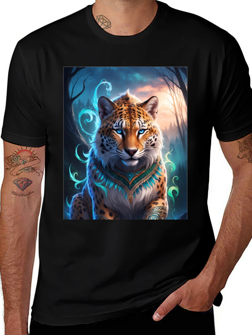 Mystic Leopard Graphic Tee - Mens Black T-Shirt