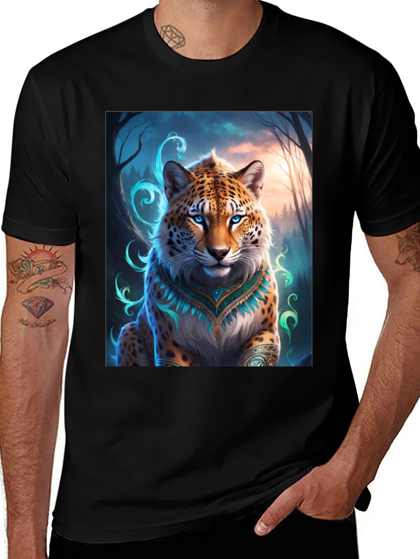 Mystic Leopard Graphic Tee - Mens Black T-Shirt