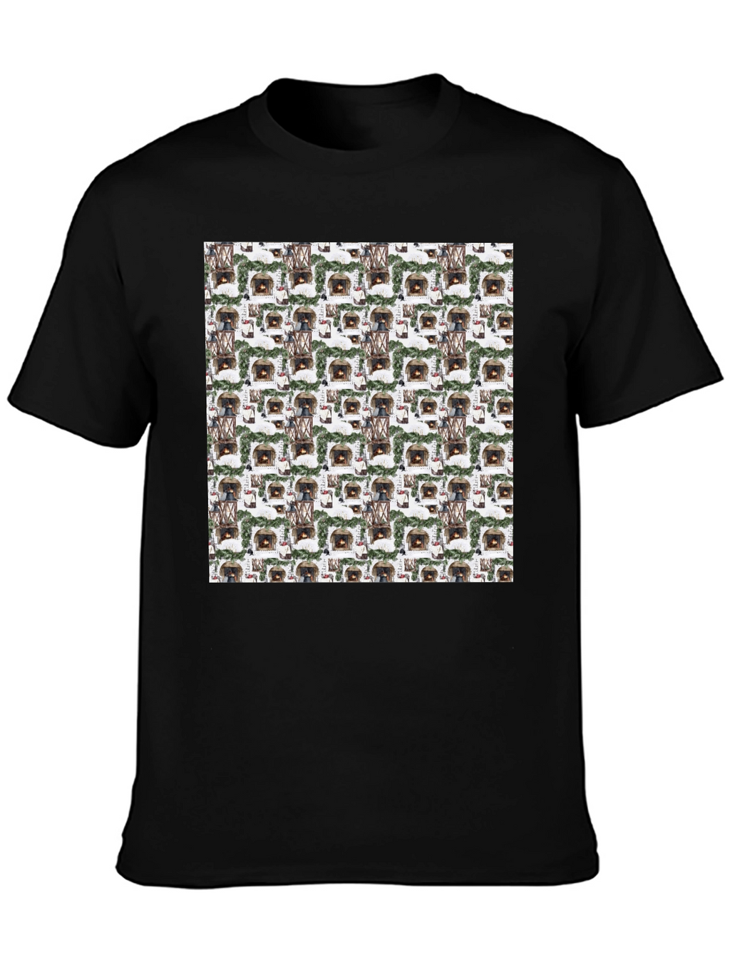 Cozy Fireplace Pattern T-Shirt - Warm & Stylish