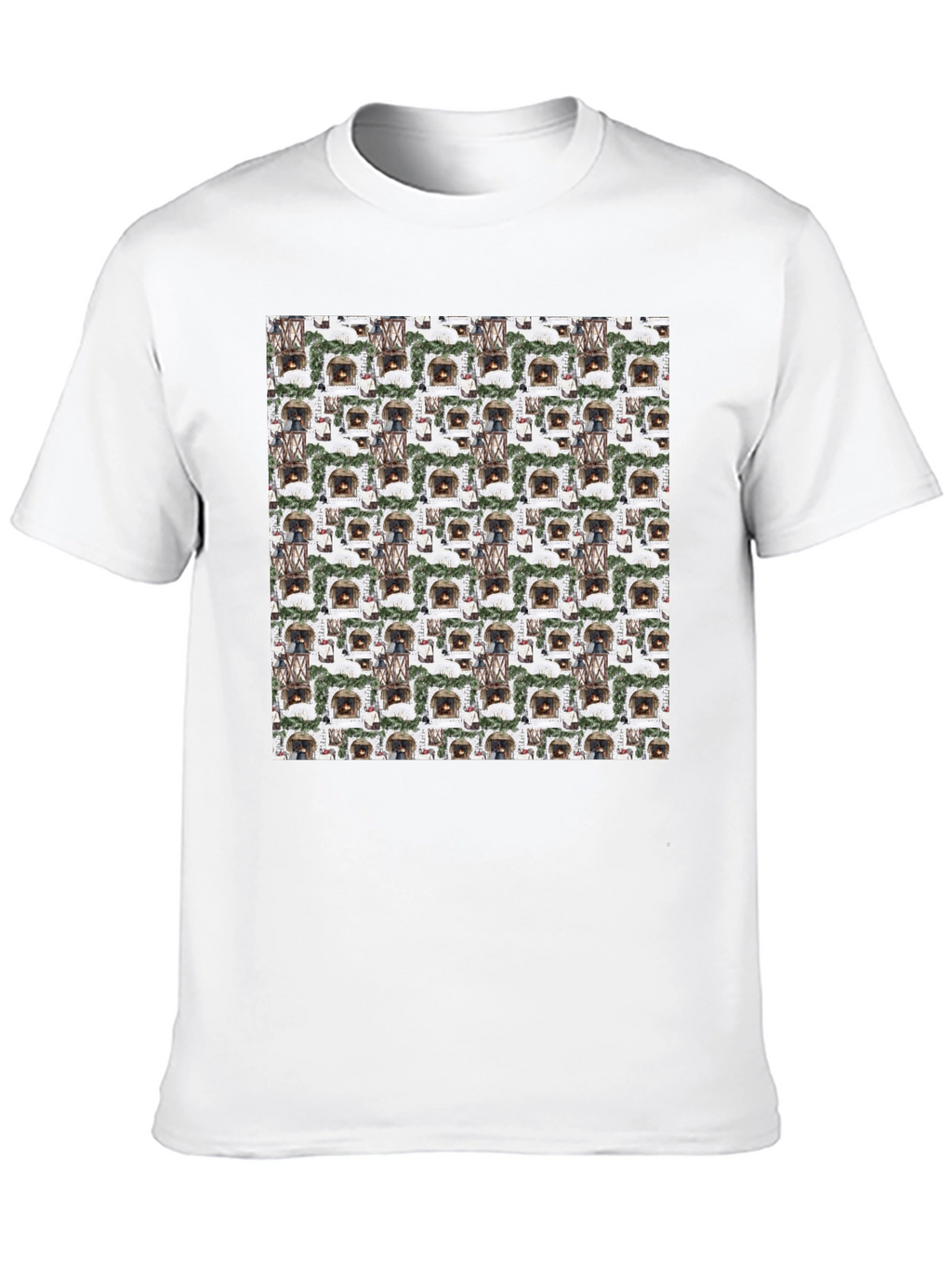 Cozy Fireplace Pattern T-Shirt - Warm & Stylish